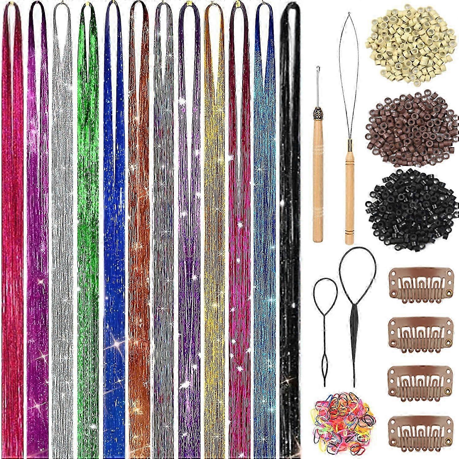 Hair Glow Set (48 Inches, 12 Colors, 3600 Wire), Tool for Fairy Glow Hair Extensions - Shimmering Hair Glow Set for Use with Various Brands