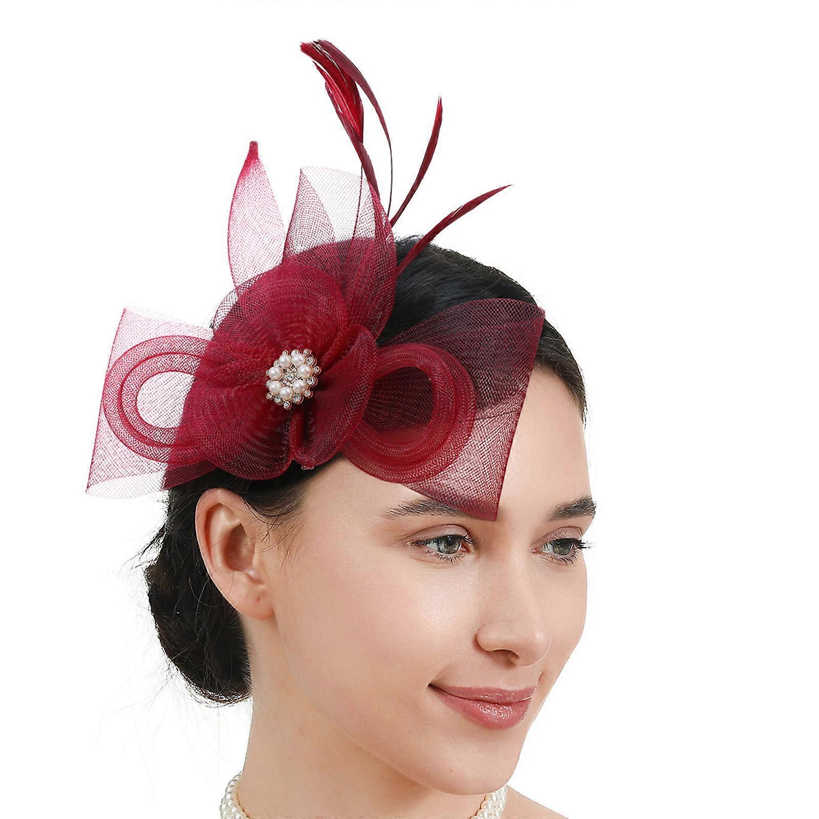 klassisk fascinator hårspänne nonslip fjäder huvudstycke för brud dusch middagsfest maskerader händelse dressing vinröd