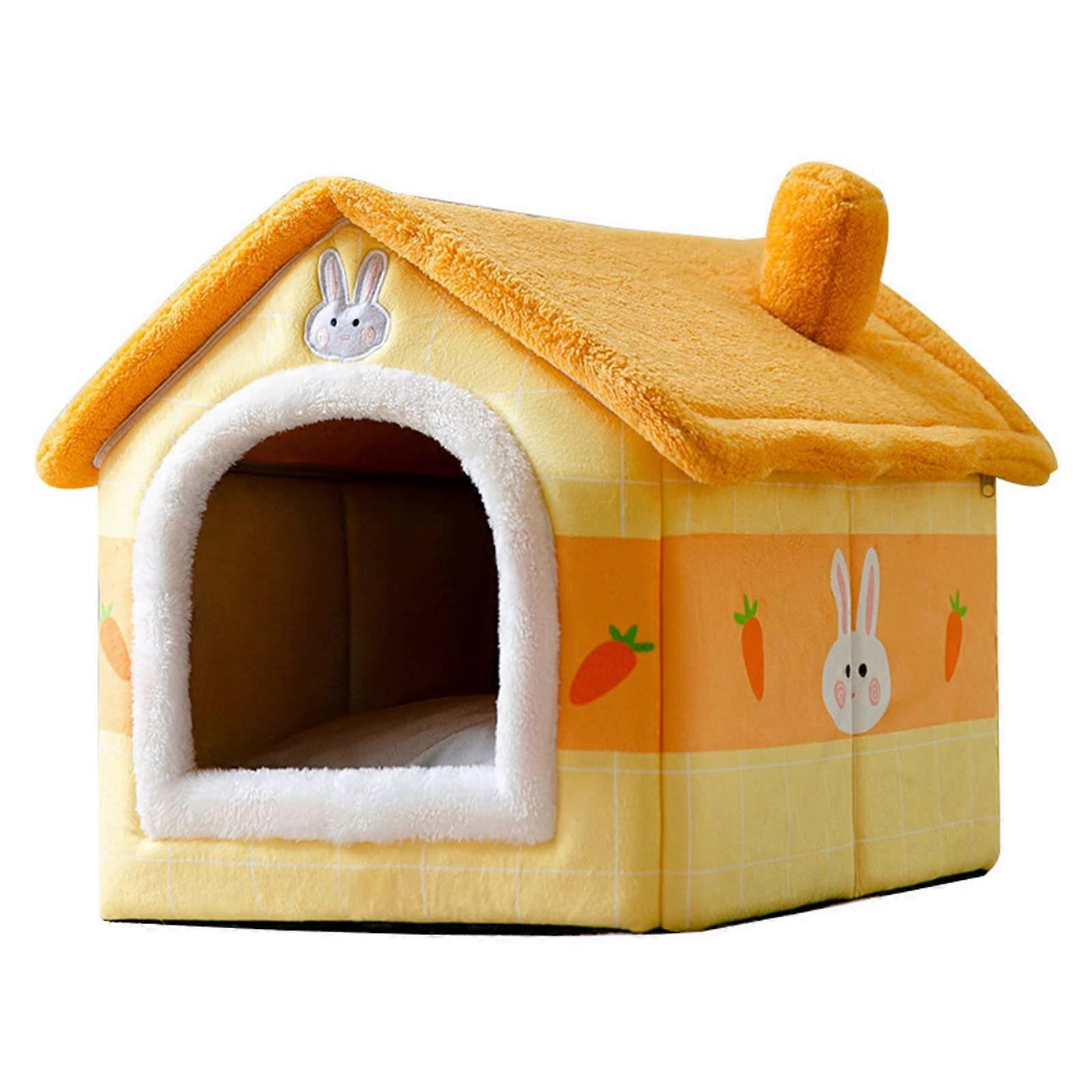 Carrot Pet Bed for Cats and Small Animals, Warm and Soft Plush House Tent with Thick Cushion for Kittens and Puppies