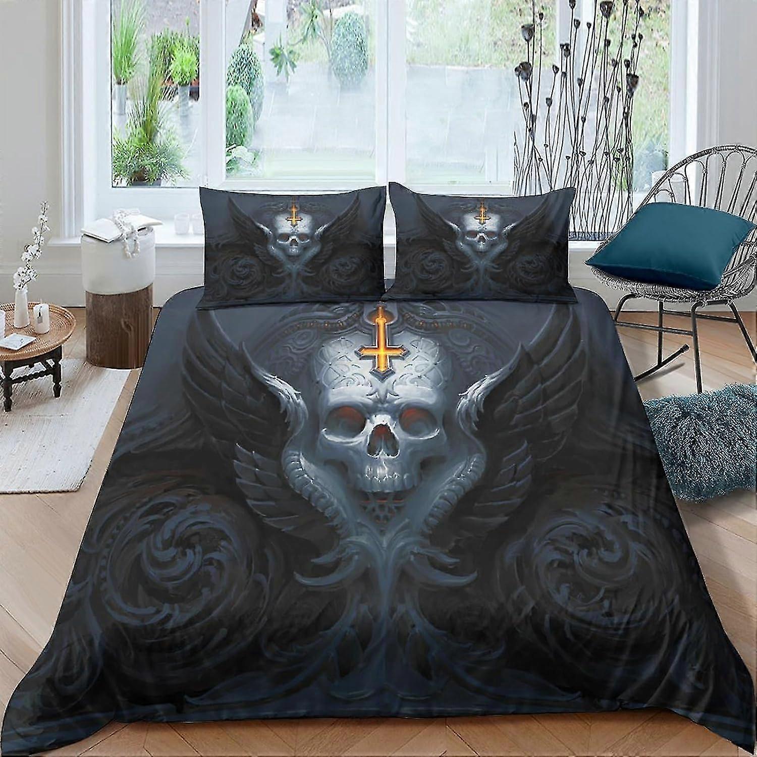 Zestaw poszewek na kołdrę Skull Bedding Poszewka na kołdrę 3D 3-częściowy zestaw kołder z miękkiej mikrofibry z poszewką na poduszkę zapinaną na zamek błyskawiczny dla nastolatków i dorosłych