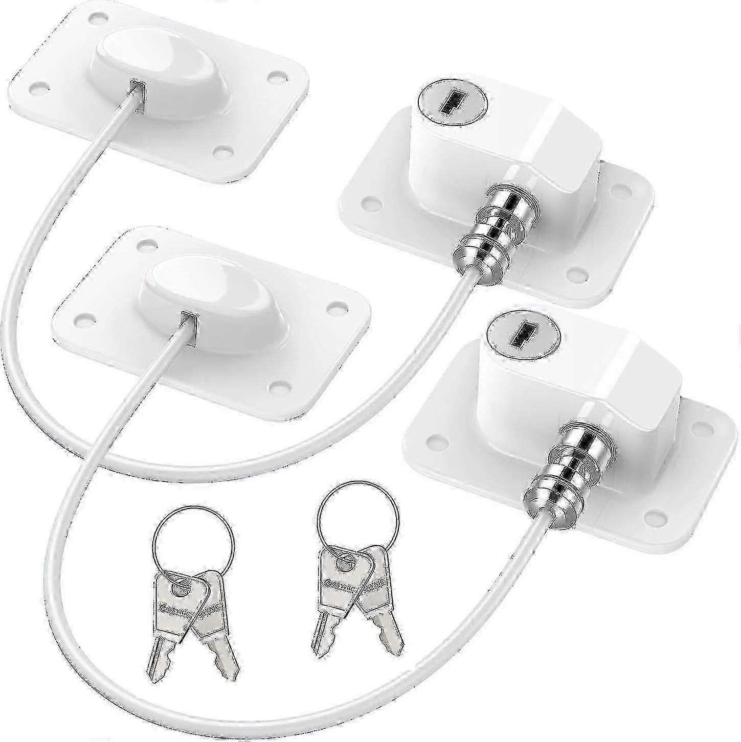 Set of 2 refrigerator door locks for adults and children - includes 4 keys and strong adhesive