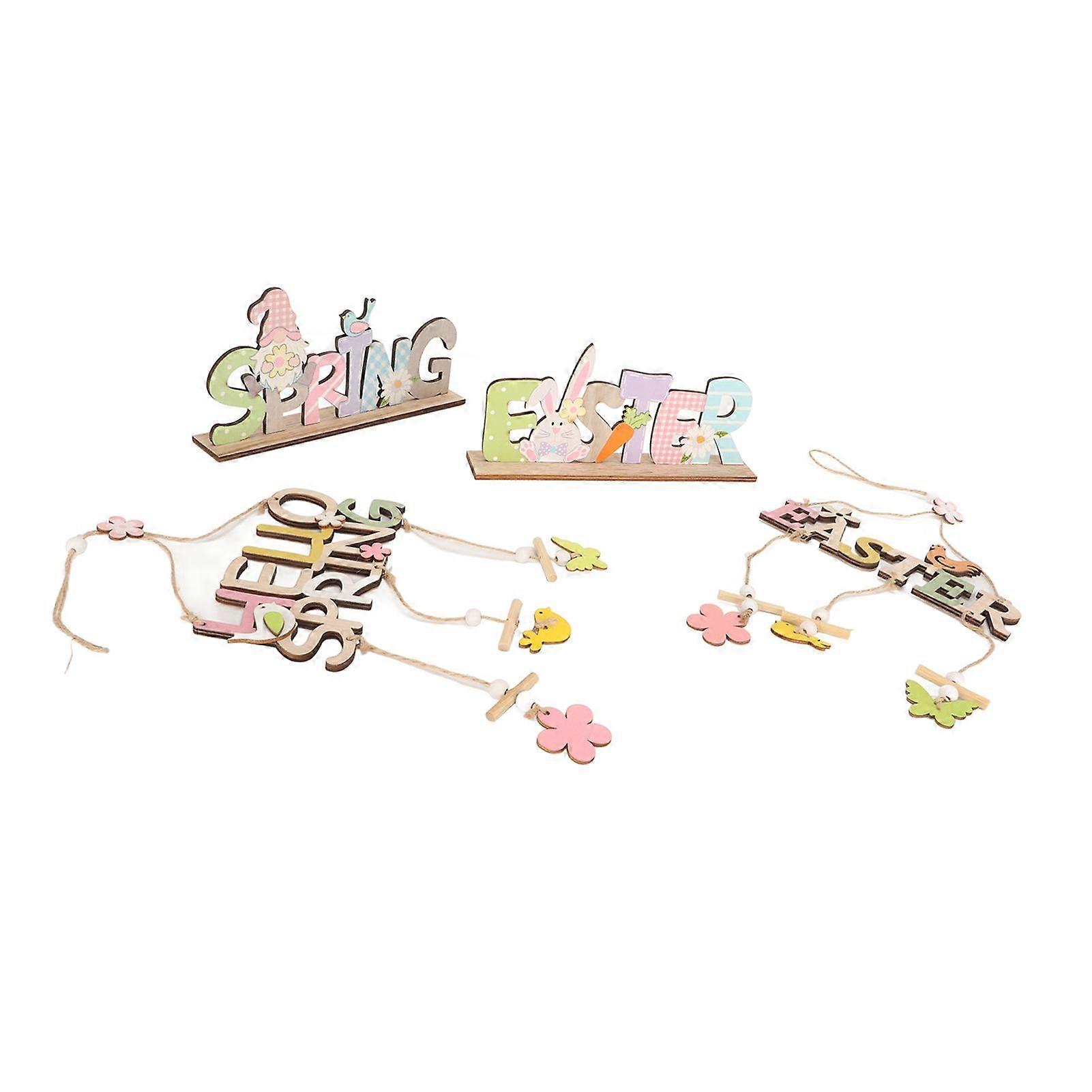 2025 Latest Model  4PCS Easter Wooden Hanging Decorations Rustic Style for