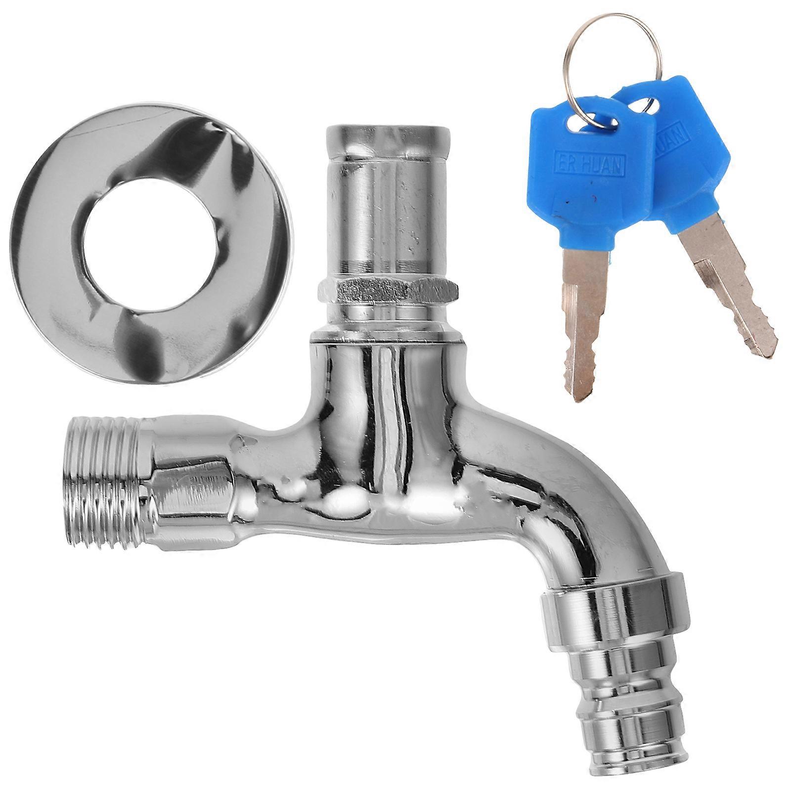 Lockable Water Tap Outdoor Faucet Yard Usage Silver Color Water Control 1Set