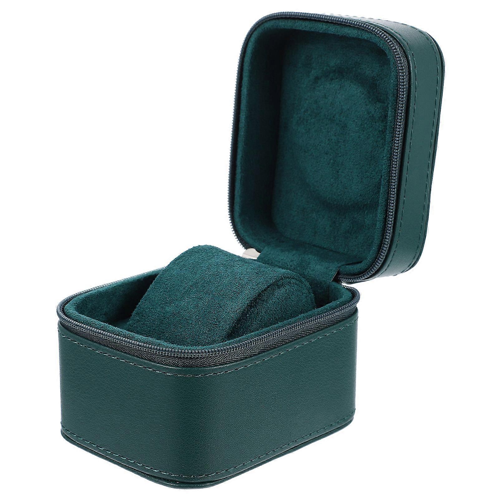 Green Watch Storage Box for Jewelry Display and Organization with Synthetic Material 6.5x4.3 Inches