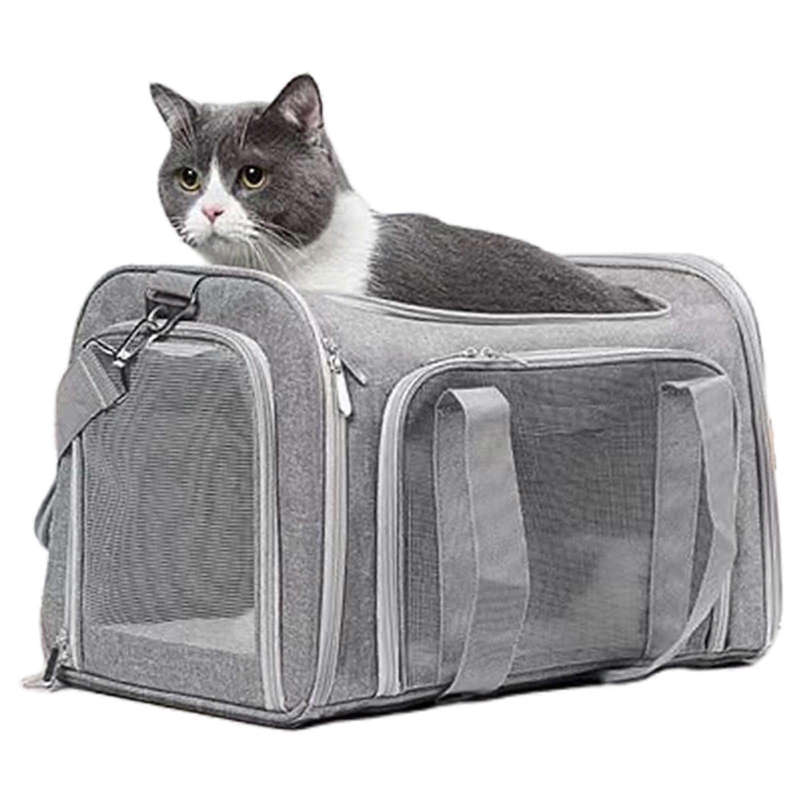 Foldable Dog Crate - Portable Travel Box for Medium Dogs and Small Cats, Soft Carrier in Gray for Car Use