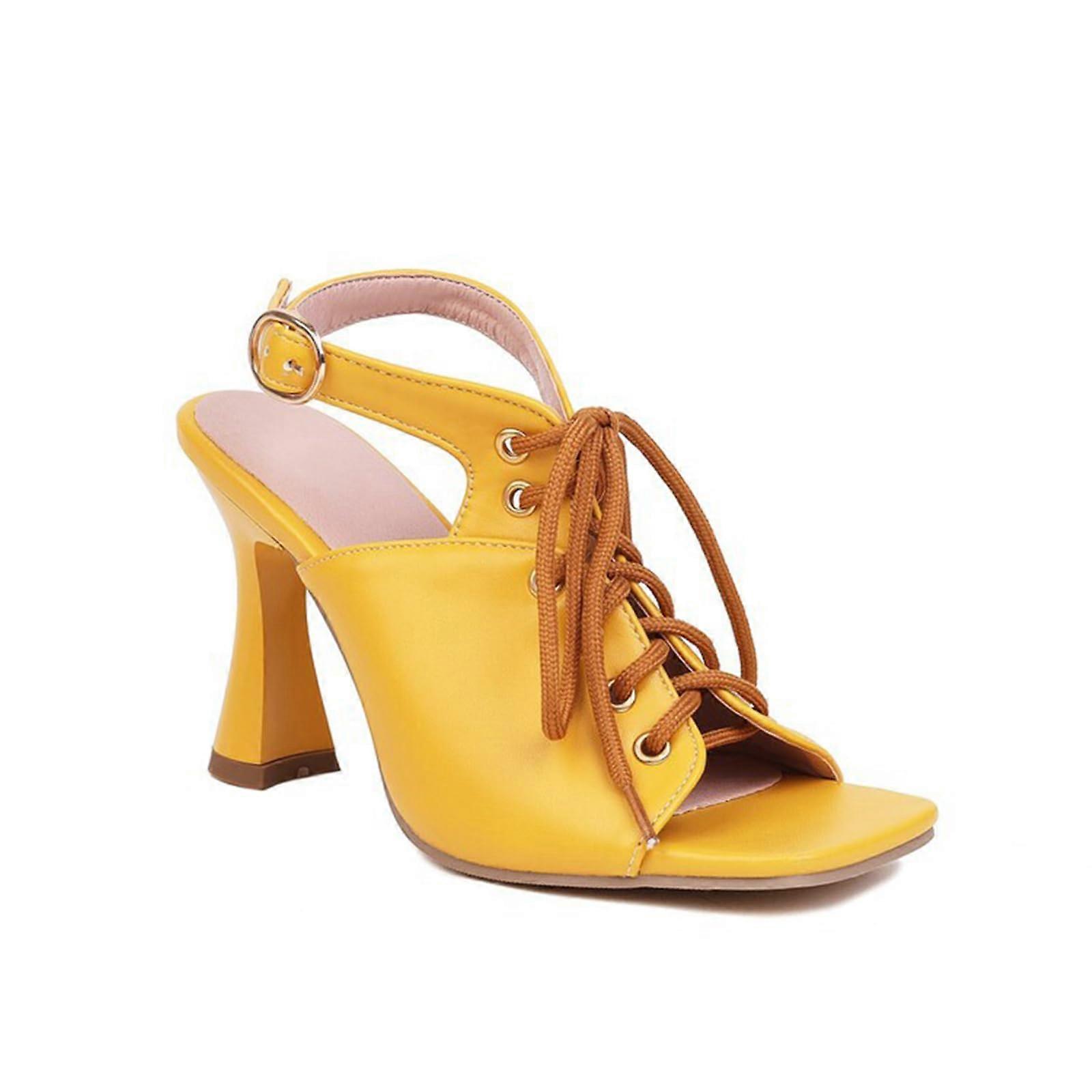 Women's Square Toe Lace Heel Prom Dress 3 Inches 43 EU Yellow