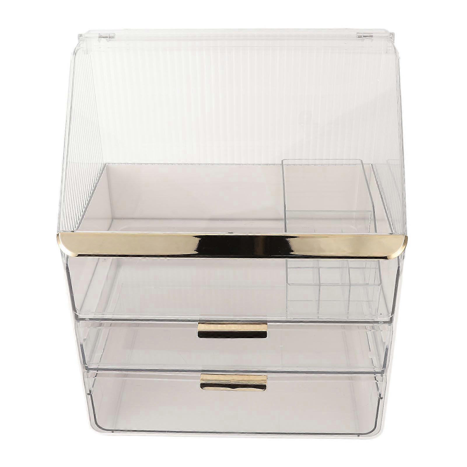 Multi Layer Transparent Makeup Storage Container With Lipstick Holder Dustproof 3 Layer Transparent White Cosmetic Storage Box for Home