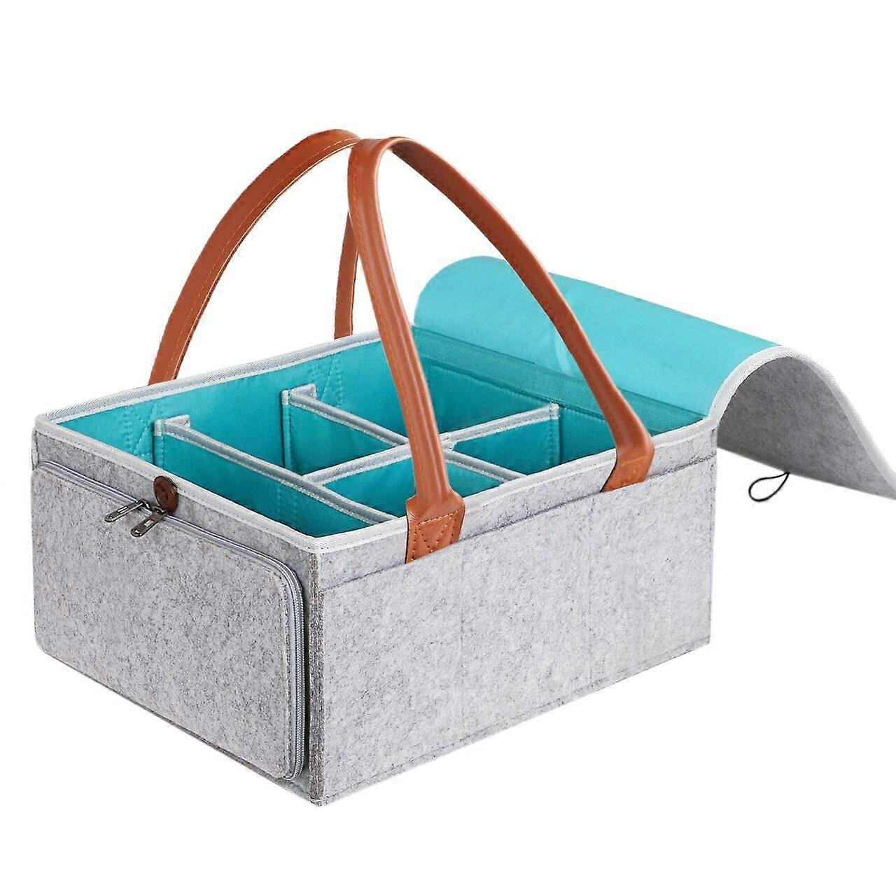 Nappy Organiser, Baby Nursery Storage Basket with Zipper Lid and Leather Handle, Baby Shower Gift, Wipes, Stacking Basket