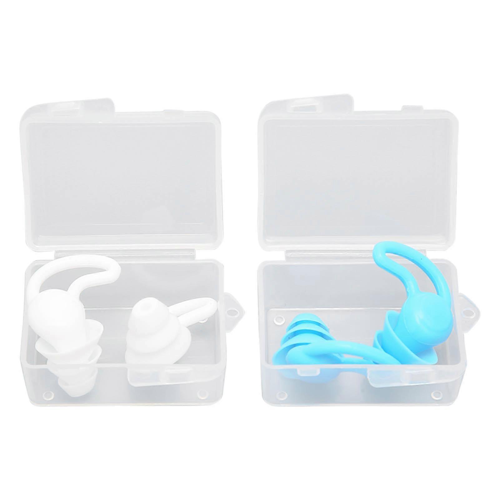 2 Pair Silicone Noise Reduction Earplugs Reusable Washable Ear Plugs with 2 Storage Box for Sleeping Swimming