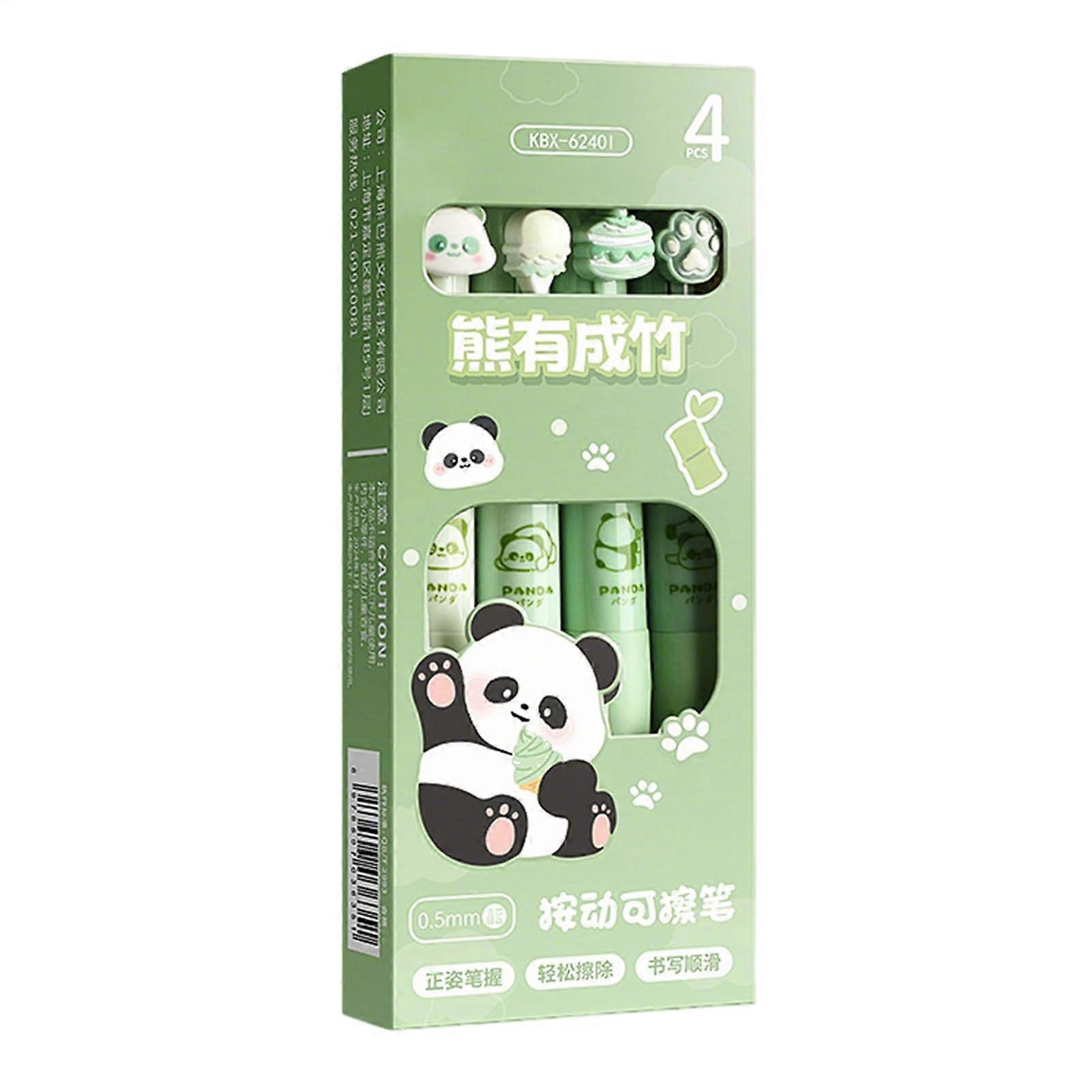 Signature Pen Set - 4 Portable Gel and Marker Pens for Classroom Meetings, Cute Panda Design, Easy to Erase, Durable Stationery