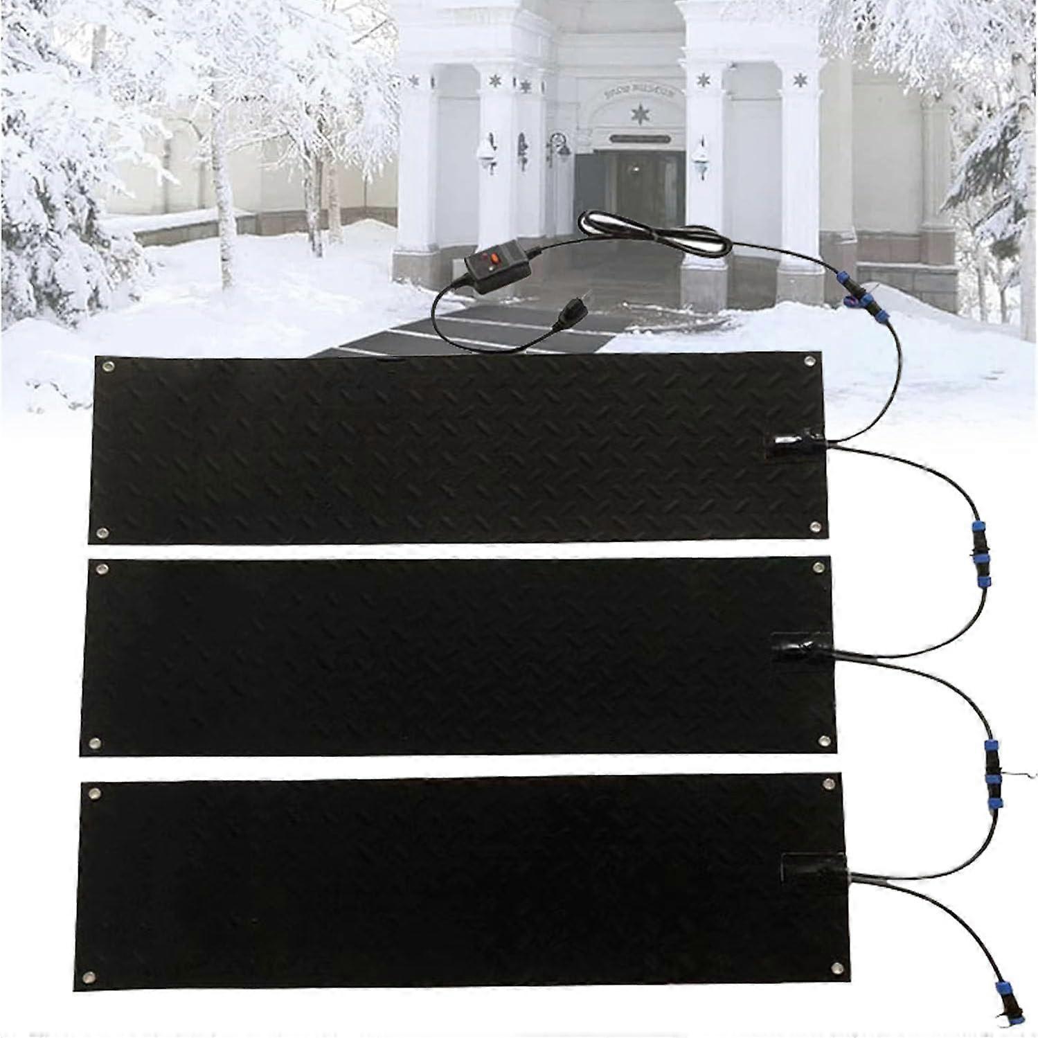 Heated Snow Melting Mat 10 X 48 Inch, Non-Slip Ice Melting Mats For Stairs, Roof, Grass, Floor, 3 Piece Set