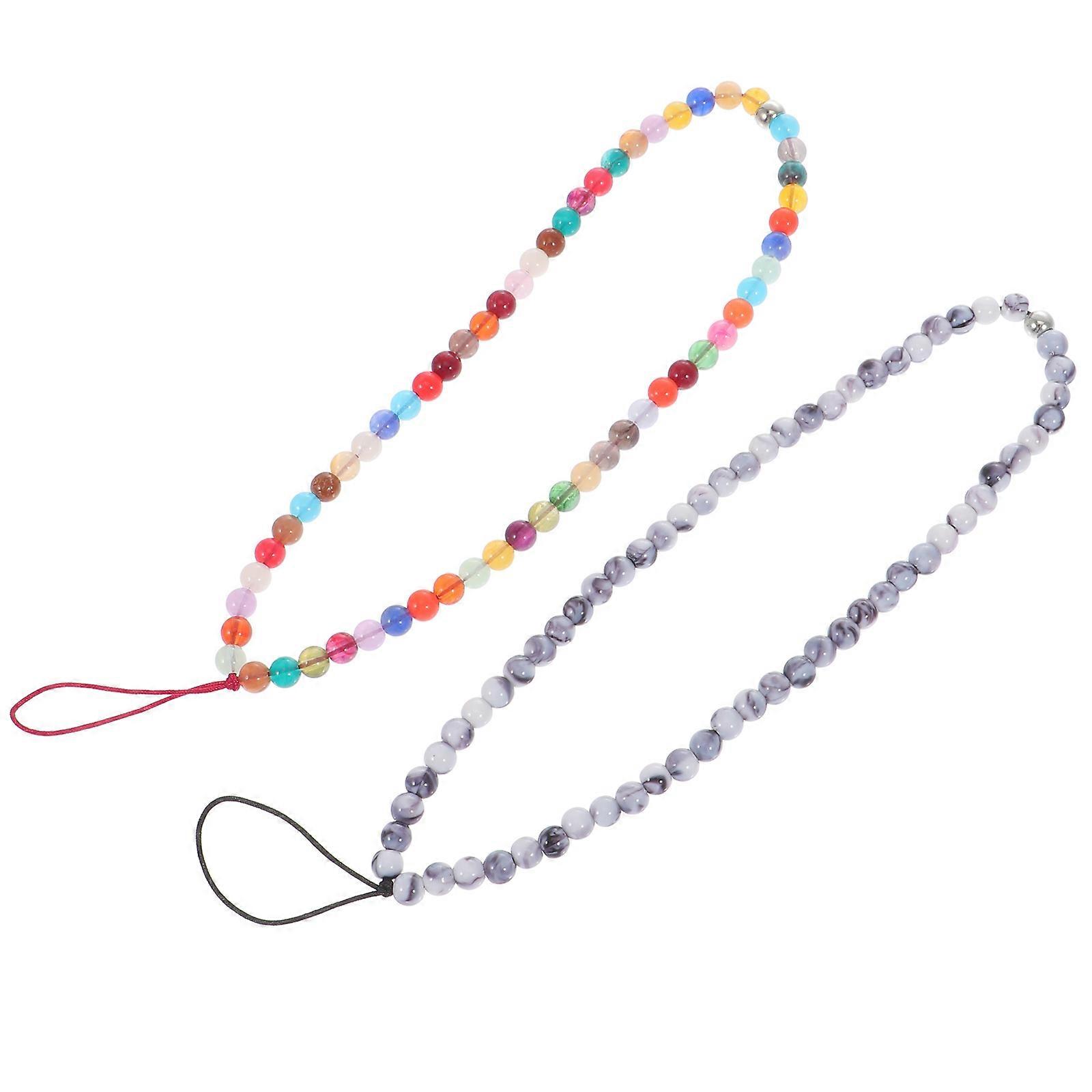 2pcs Beaded Phone Lanyards Hanging Ropes Anti Lost Straps