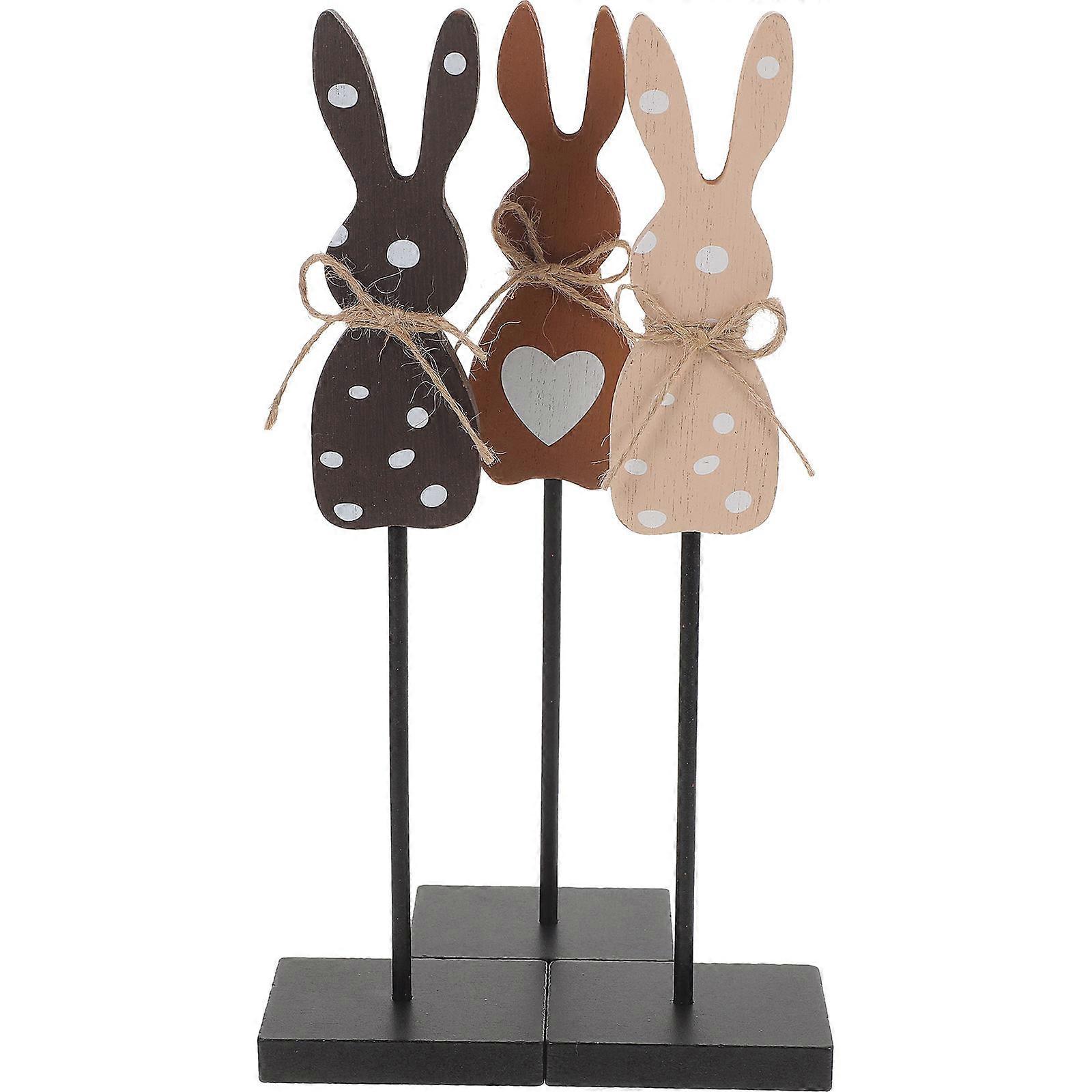 3pcs Wooden Easter Bunny Figurines Spring Desk Decorations, Table Ornament for Party, Home, Office Symbol of Hope and Joy