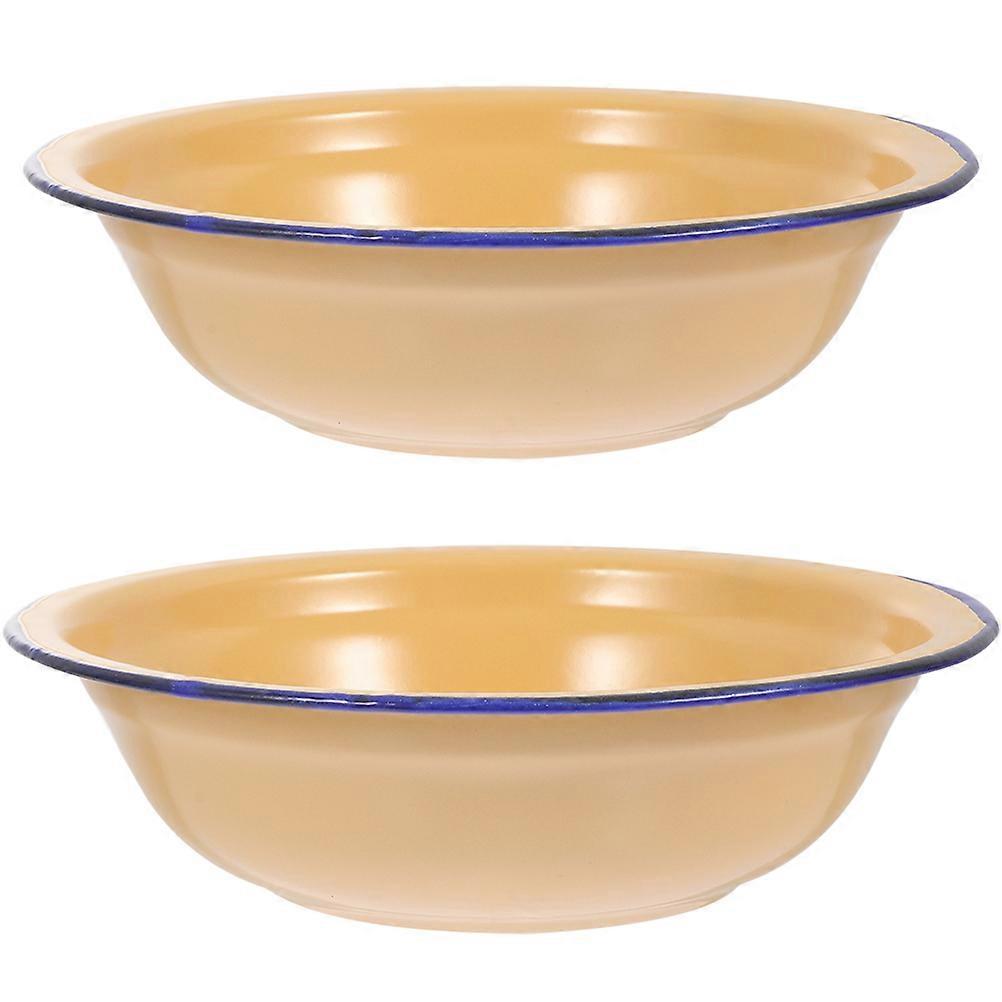 2Pcs Vintage Enamel Mixing Bowl Retro Style Food Bowl Enamel Basin