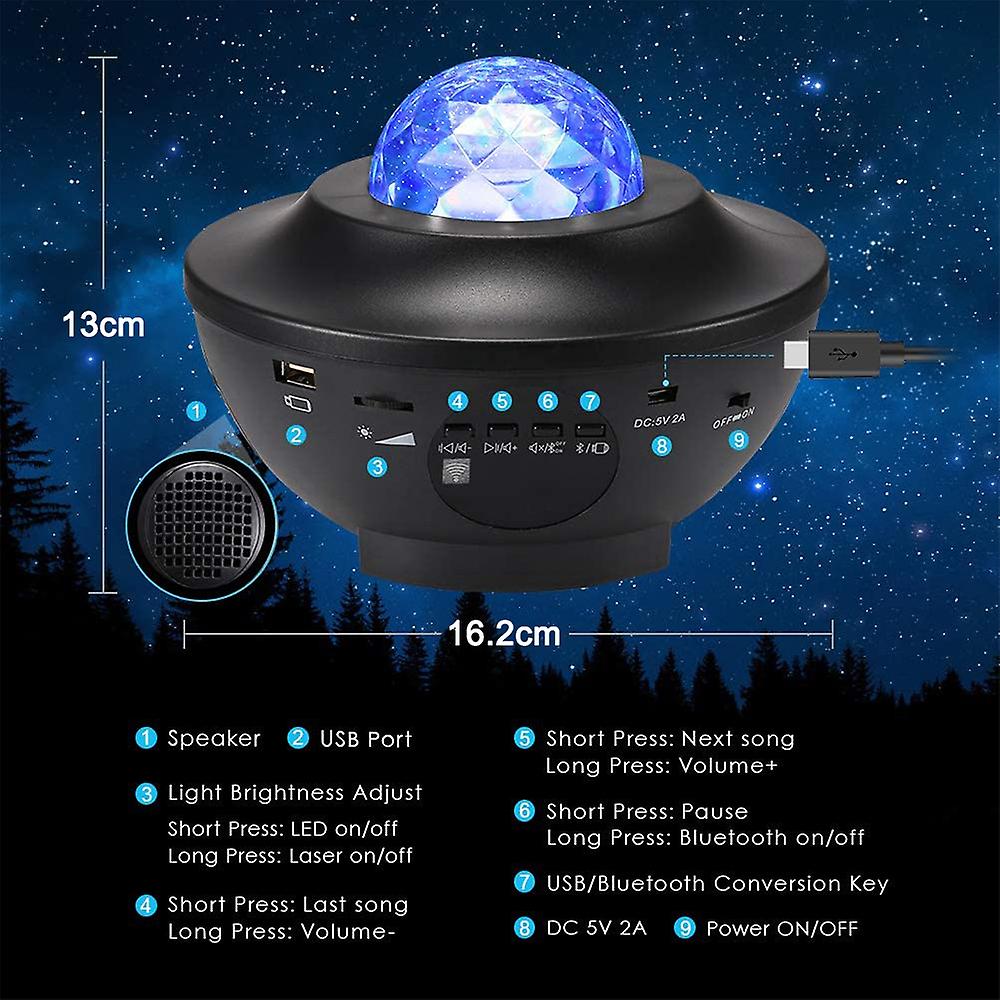 Star Projector Light, Ocean Wave Starry Projector Led Nebula Ambiance Light , Bluetooth Speaker, Sound-activated, Remote Control For Bedroom Party Bir