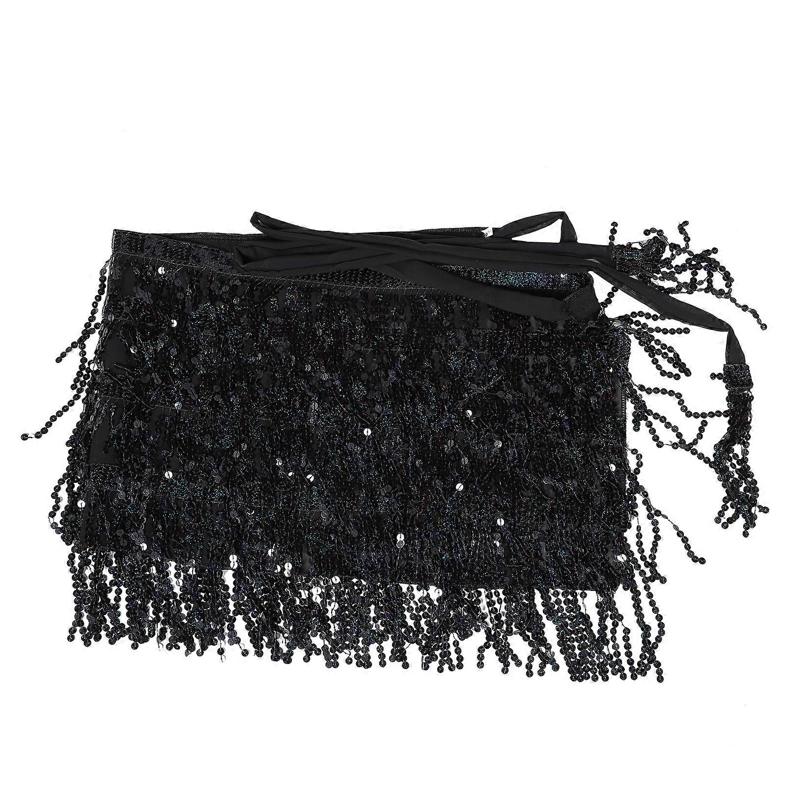 Black Sequin Skirt for Belly Dance Performance with Comfortable Polyester Material 42 Inches Long