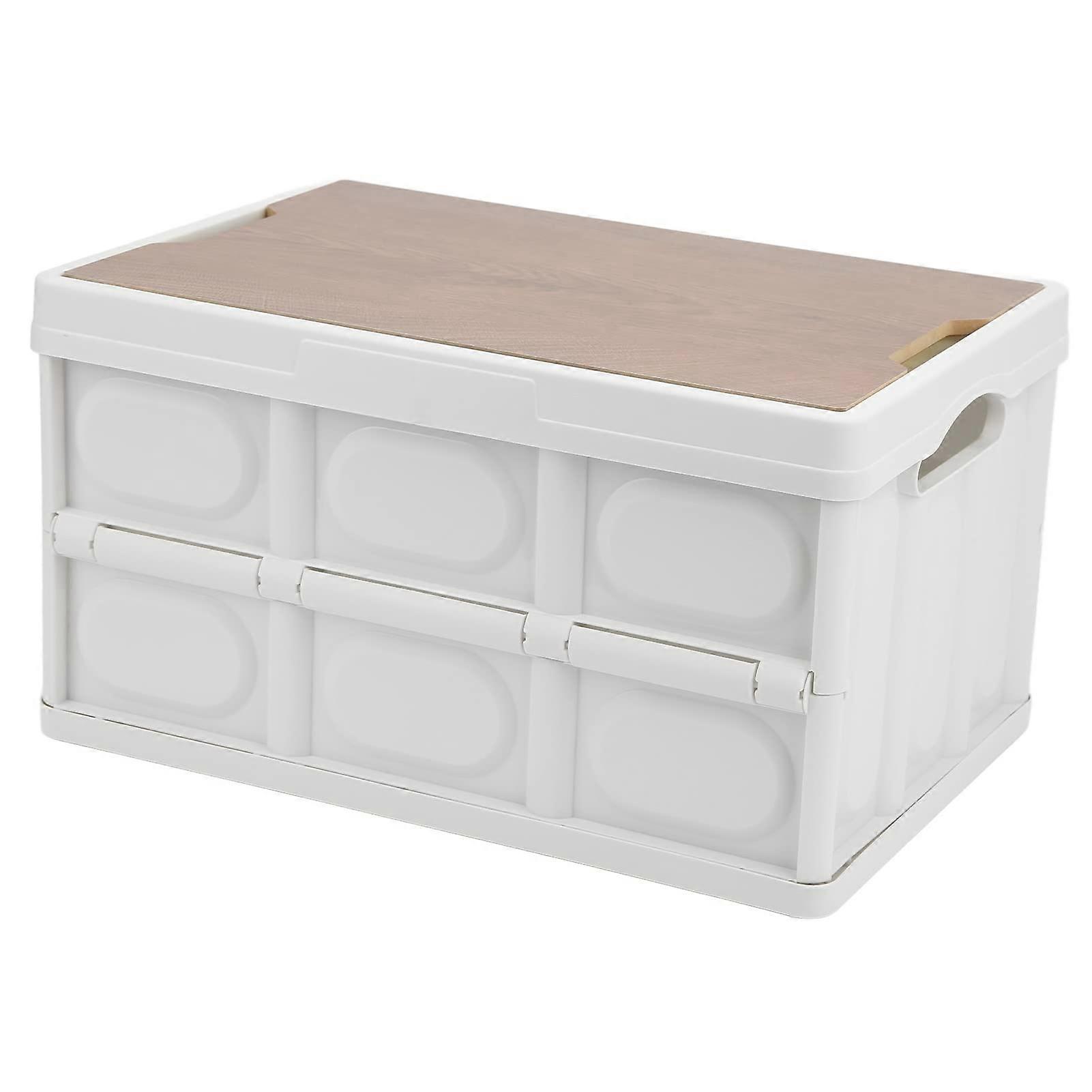 Foldable Storage Box, 30 L, Multifunctional Foldable Storage Box, Thickened, Removable Portable Storage Box with Wooden Plate White