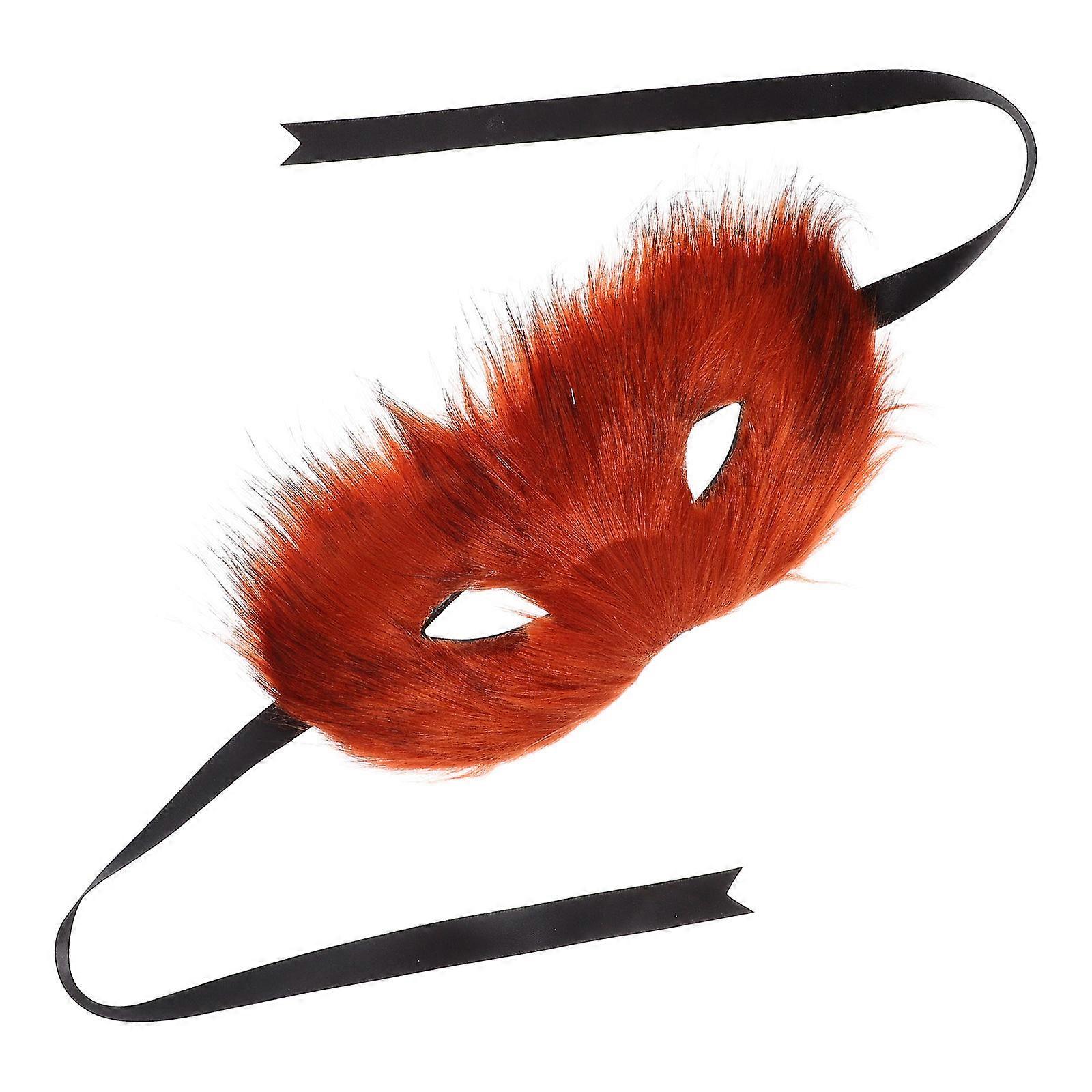 Half Face Furry Fox Mask Animal Cosplay Party Prop Ideal for Themed Events Designed for Men and Women in Brown Color with Design 1Pcs