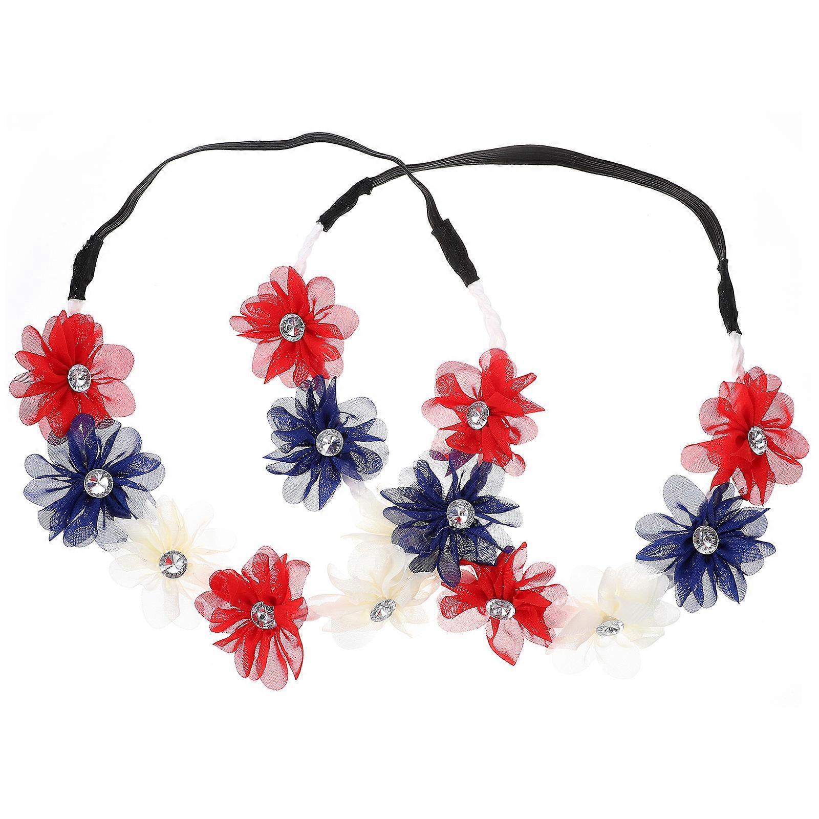 2pcs American Independence Day Flower Headbands Elastic Patriotic Hairbands