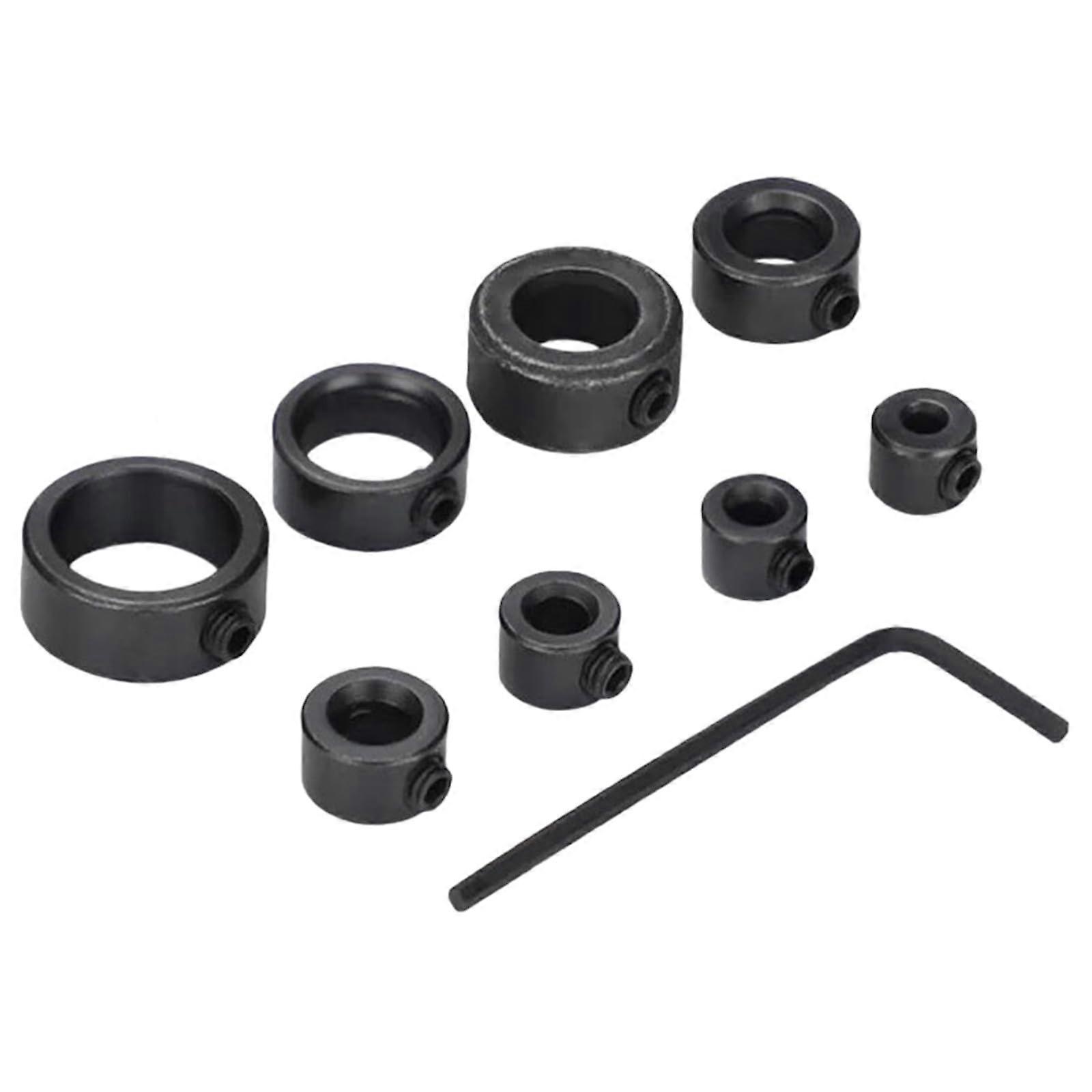 8pcs Carbon Steel Drill Bit Stop Collar Rings with Wrench for Depth Control in Woodworking and Craft Projects