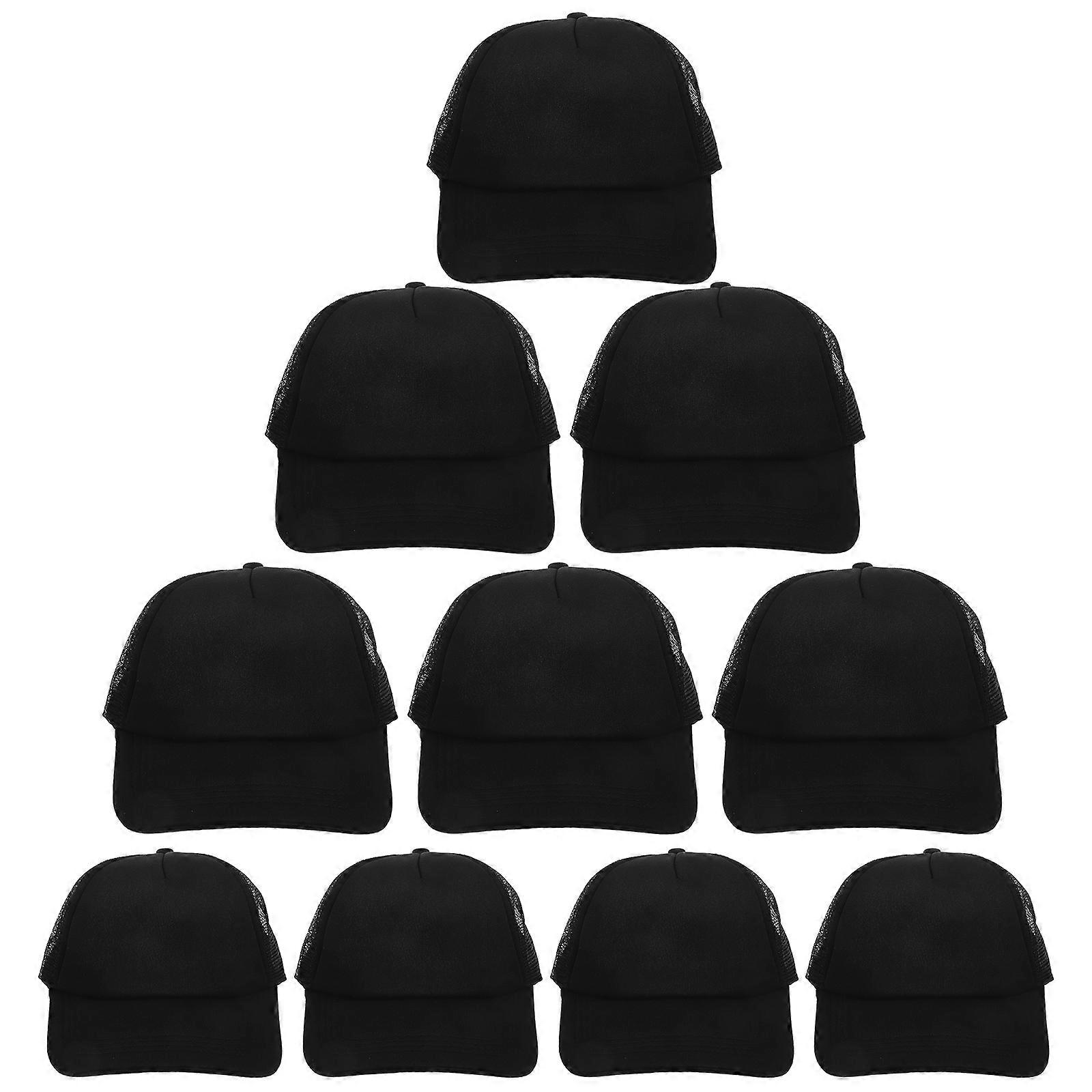 10pcs Blank Mesh Baseball Caps for Sublimation DIY Heat Transfer, Lightweight Breathable Polyester Trucker Hats Unisex Black Caps for Custom Printing