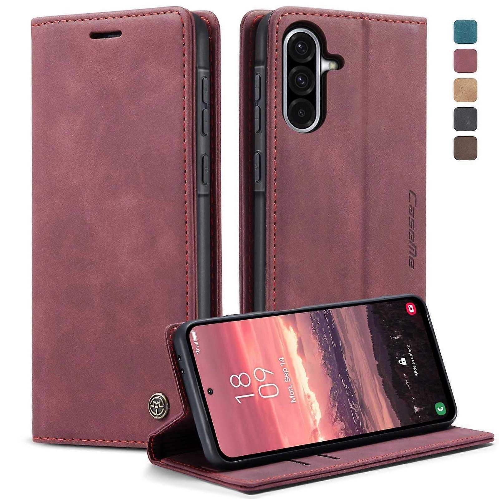 Mobile Phone Case for Samsung Galaxy A36 5G, Premium Leather Flip Case with Card Slot, Stand Function, Wine Red