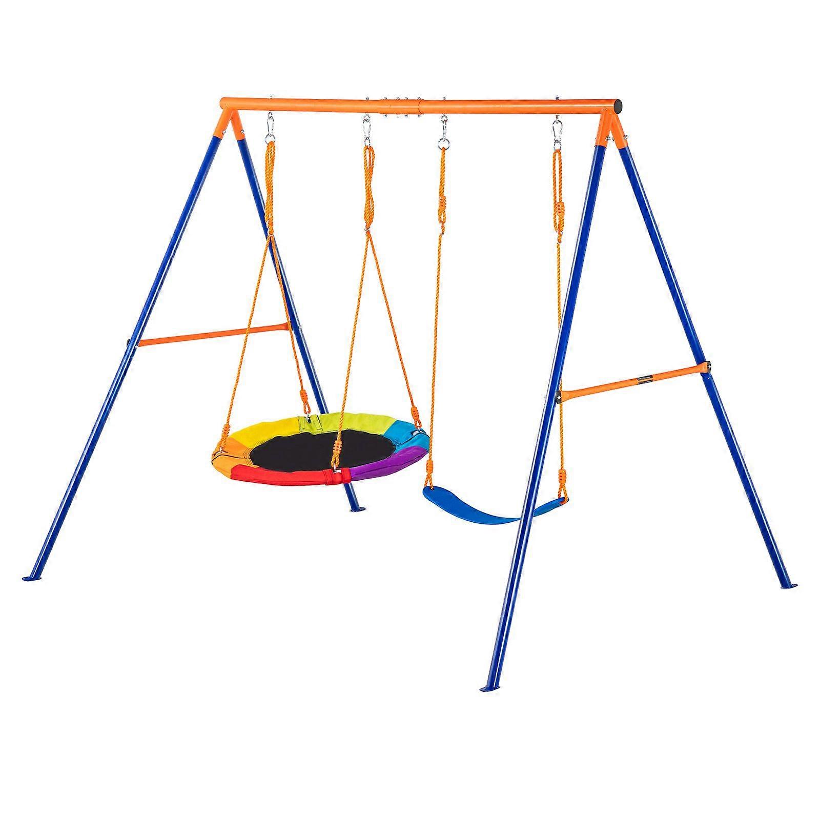 Conjuntos de balanço para quintal, conjunto de balanço com capacidade de carga de 440 libras, com 1 assento de balanço de pires, 1 assento de balanço de cinto, conjunto de balanço ao ar livre para crianças