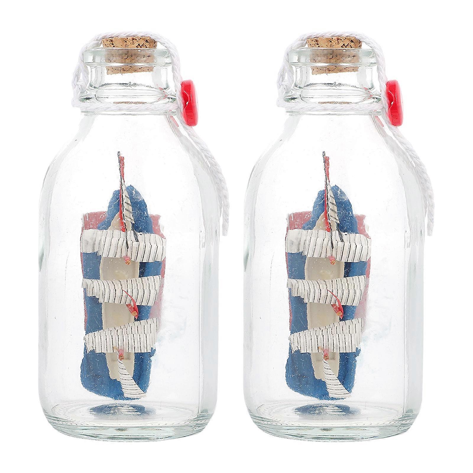 Drift Glass Bottle Decoration Vivid Craft Tabletop Adornment for Home Decor, Mediterranean Style Sailboat Design for Desktop & Photography Scenes