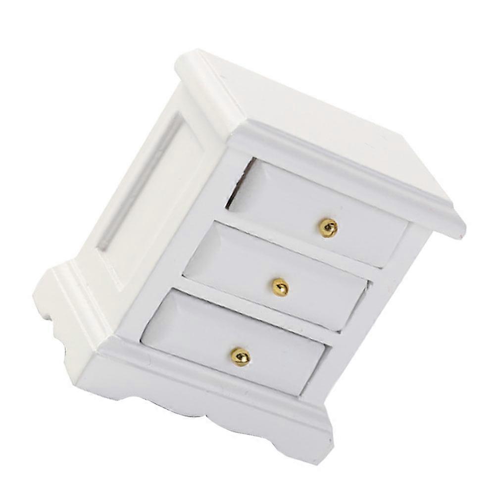 White Mini Bedside Table for Dollhouse Decoration Synthetic Material Creative Design 1pc
