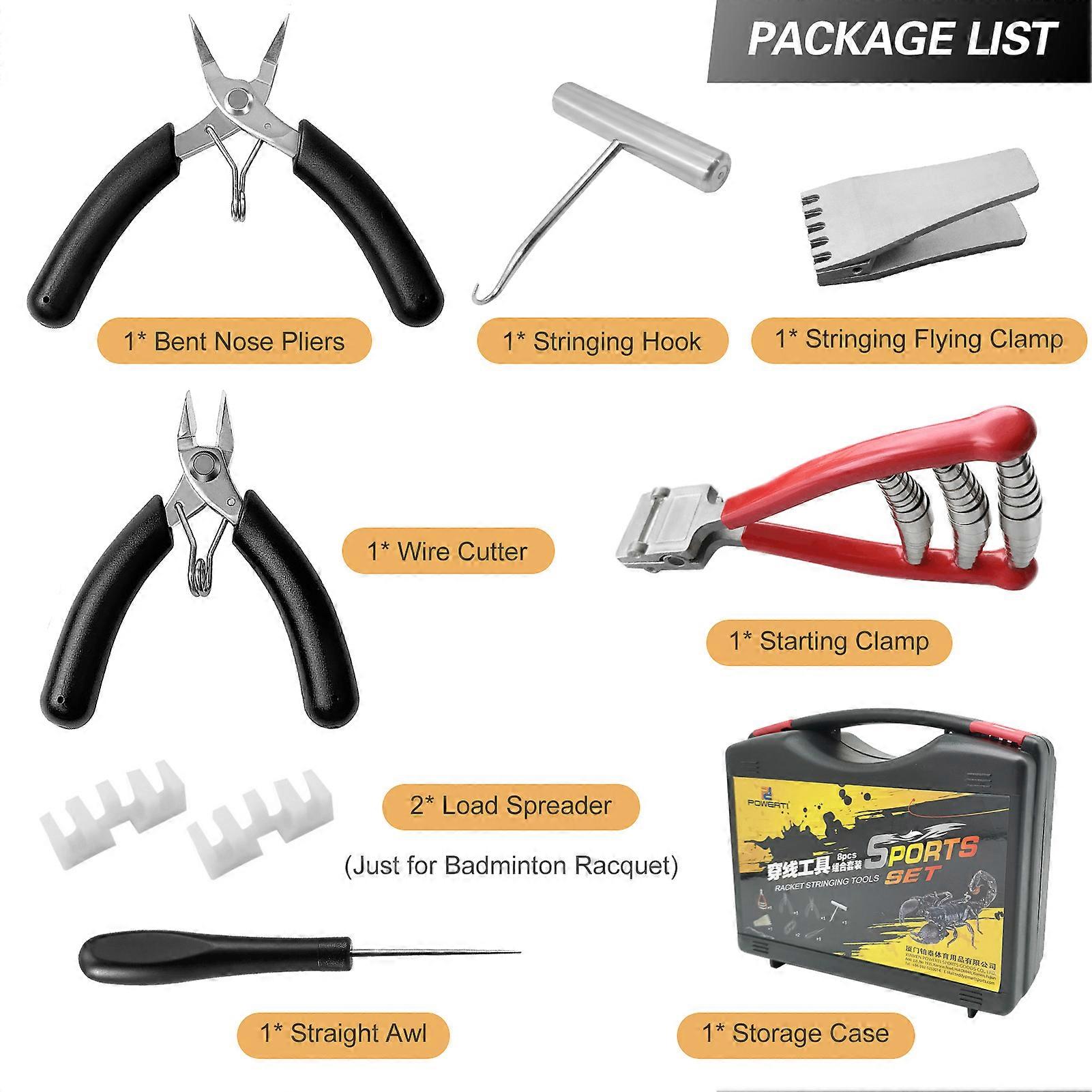 Badminton Racket Combo Tools with Starting Stringing Hook Bent Nose Pliers Flying Clamp Straight Awl