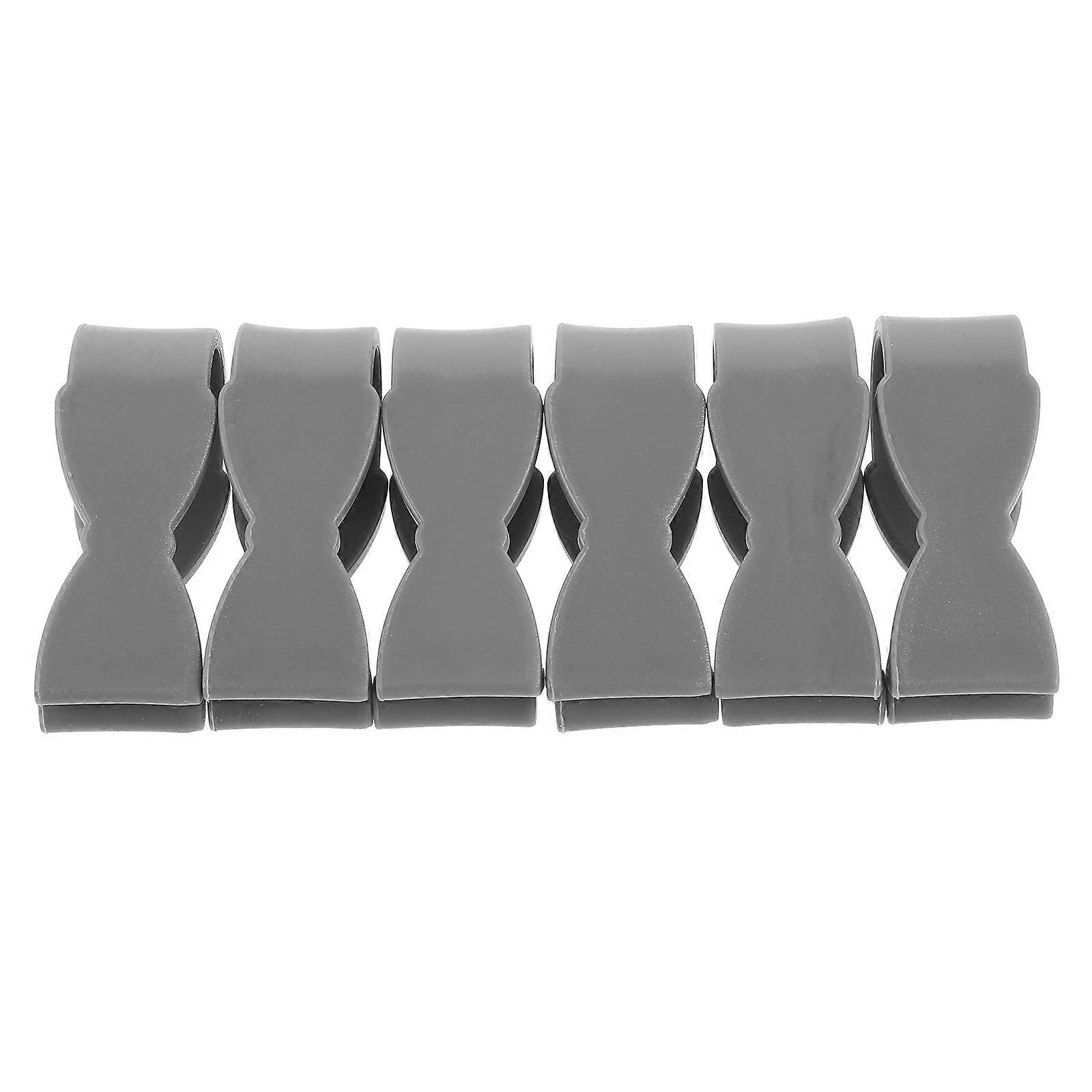 6pcs Grey Plastic Towel Clips for Cable Small Size Lightweight Bath Hook Accessories