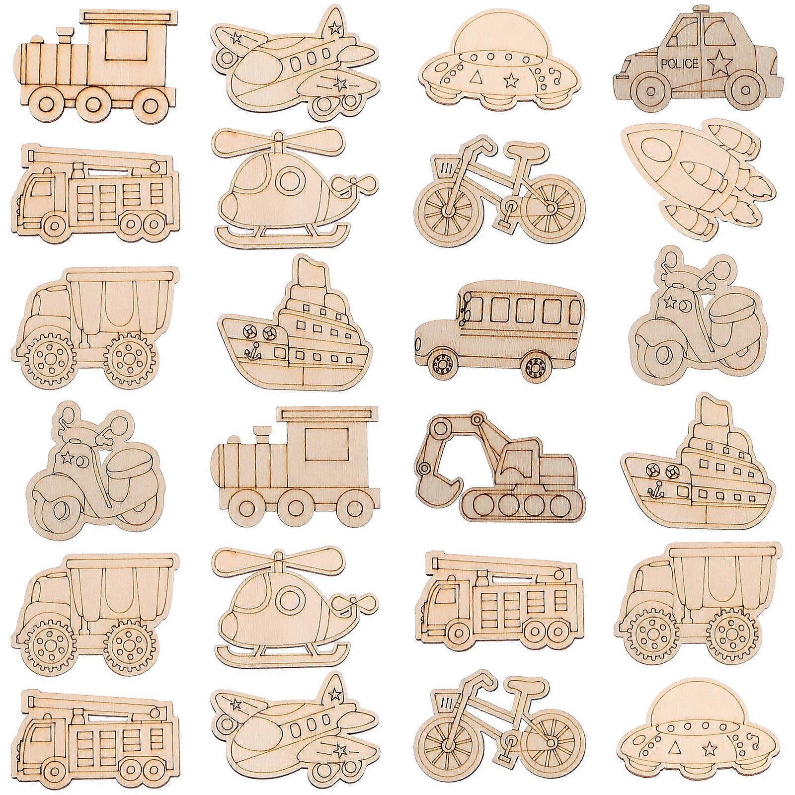 50pcs Unfinished Wooden Vehicle Cutouts for DIY Crafts – Smooth Edges, Safe for Creative Projects