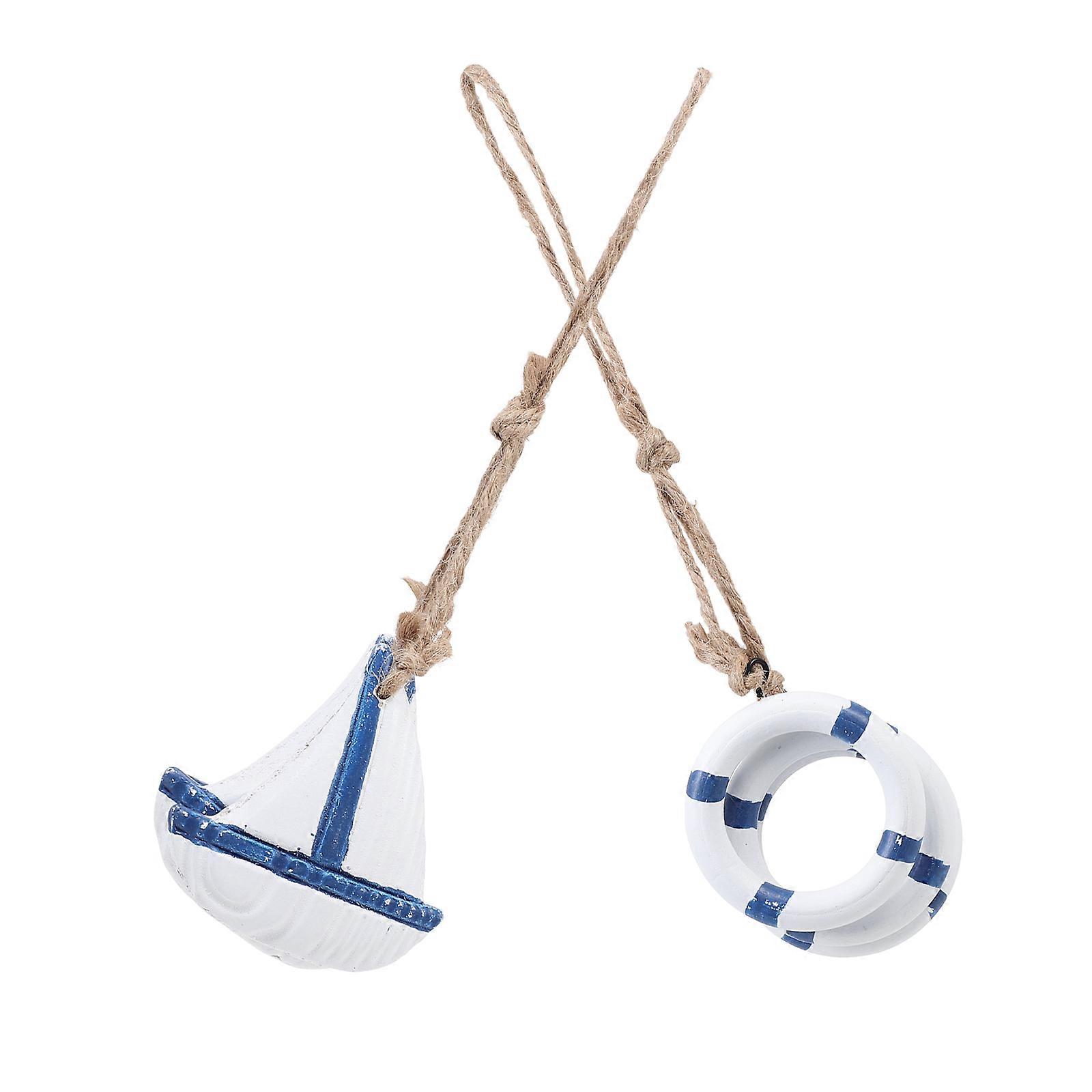 Hanging Decorations For Home 2Pcs Nautical Sailboat And Lifebuoy Assorted Color Display