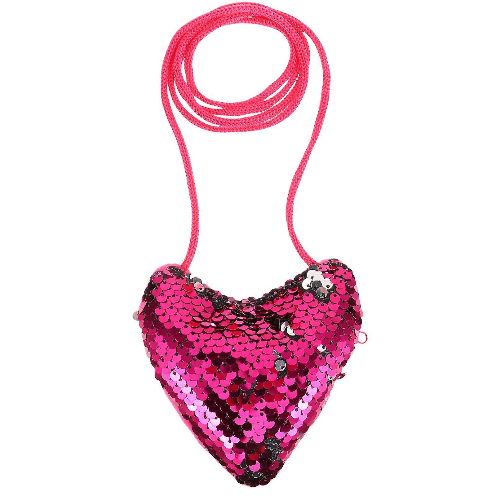 Trendy Heart-Shaped Coin Purse Double Color Sequins Handbag Chic Bag For Daily Use By Kids In Rosy Coins 1Pack