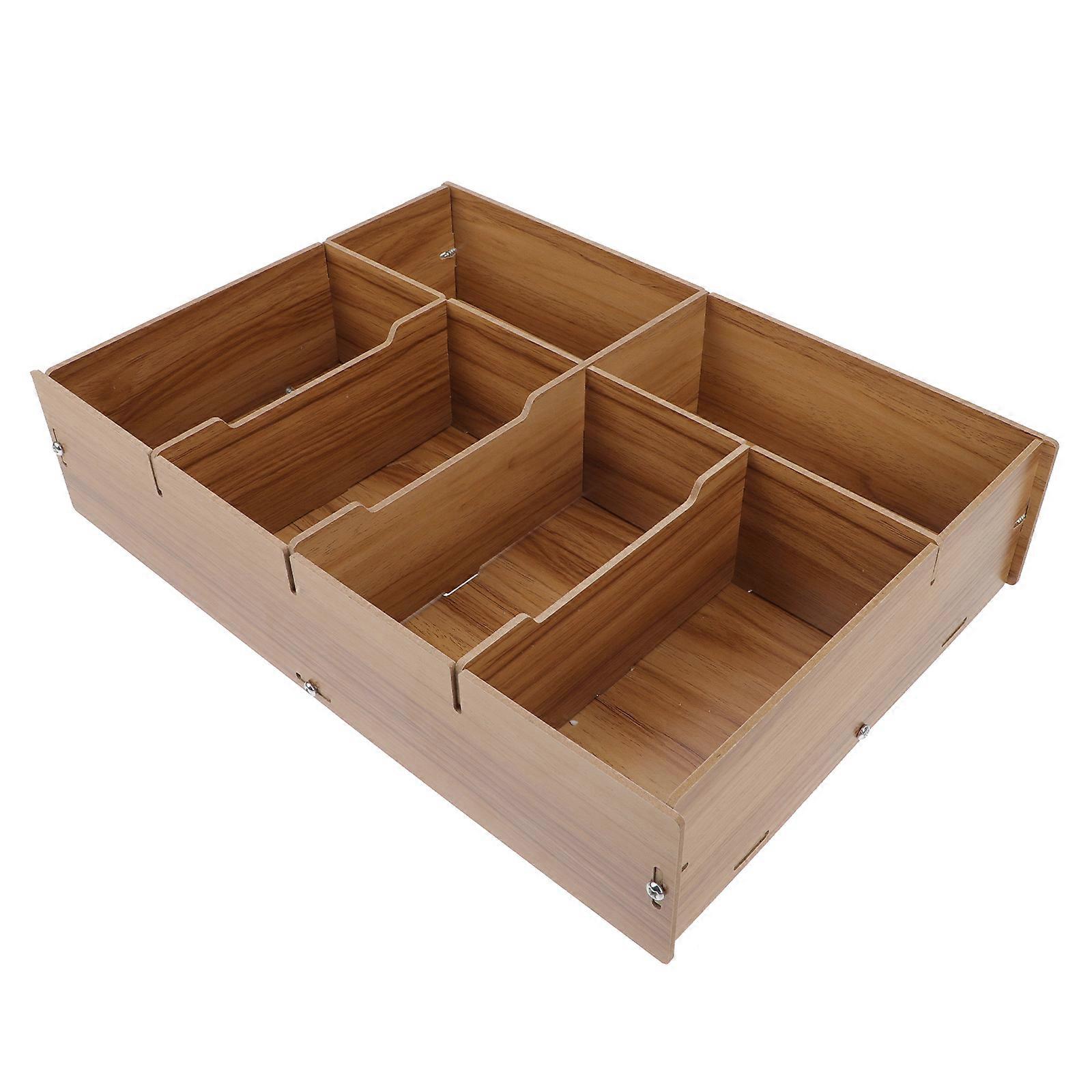 Multi-Grid Storage Box for Cash and Small Items Organizing Desk Space Light Brown