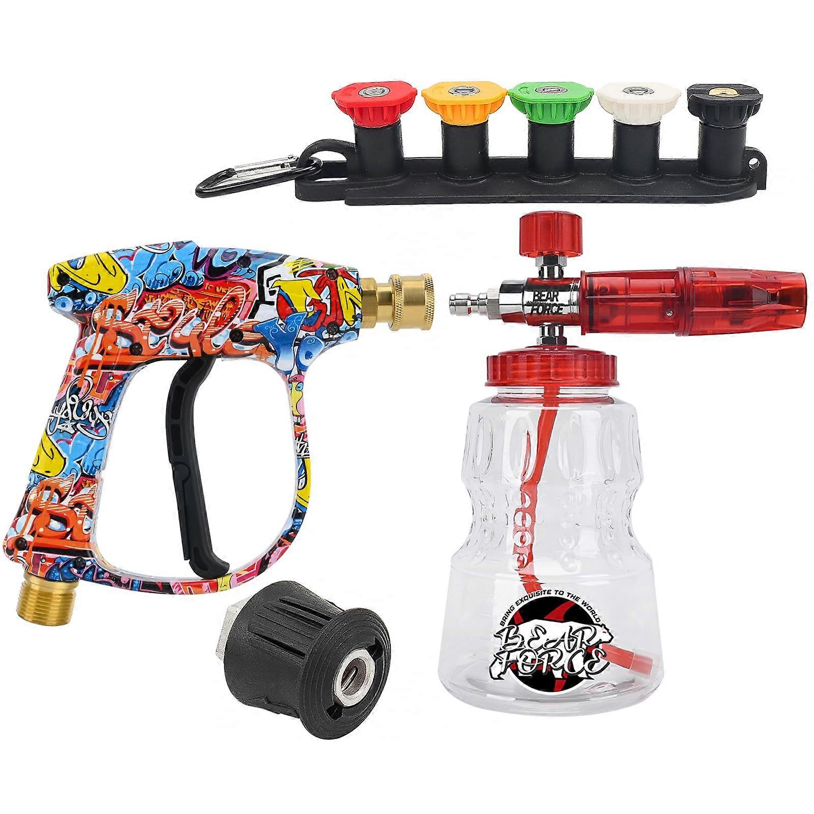 Pressure Washer Spray Gun M22 ID14mm with Quick Connect Foam Lance, 5 Spray Tips, Nozzle Holder for Karcher K1 K2 K3 K4 K5 K6 K7