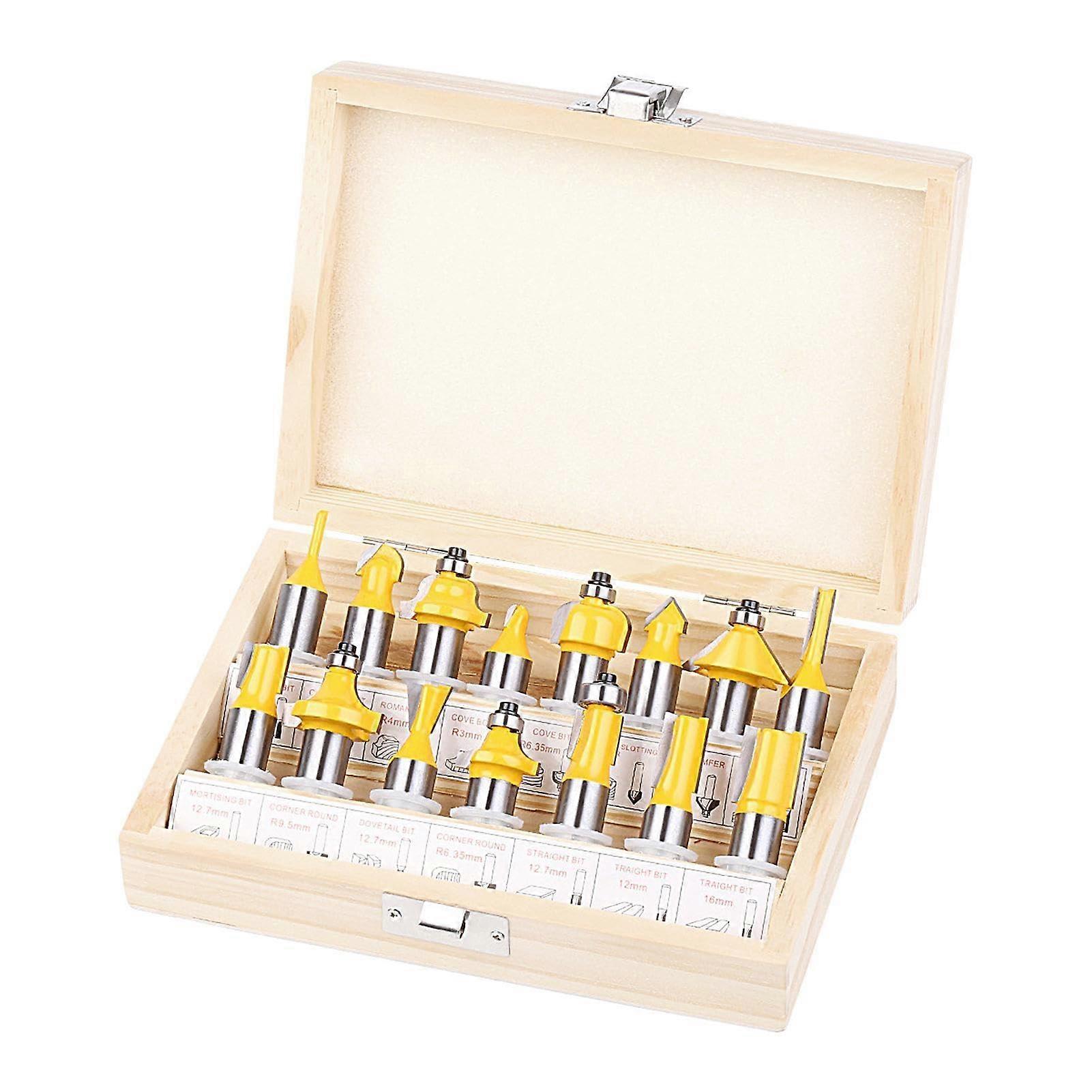 Engraving Bit Set, Woodworking Router Bits, 15X Carving Bits, 1/2Inch Shank Carving Router Bits for Woodworking Projects