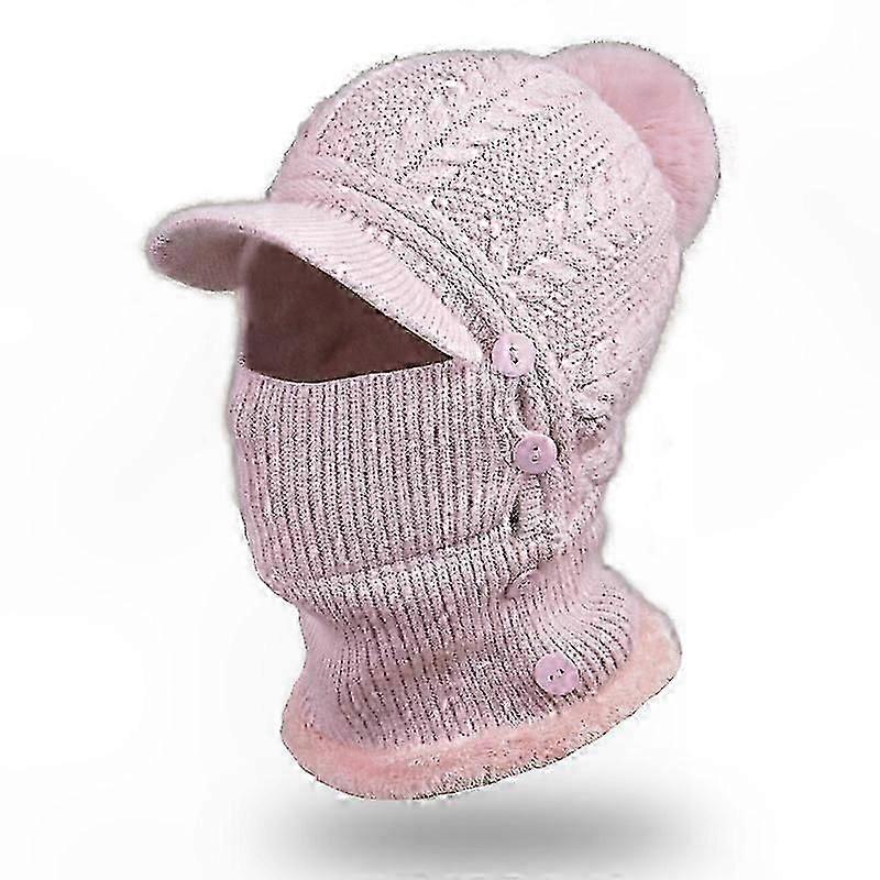 Winter Warm 3-in-1 Full Face Neck Protector Windproof Ski Cap with Ear Flaps (Pink)