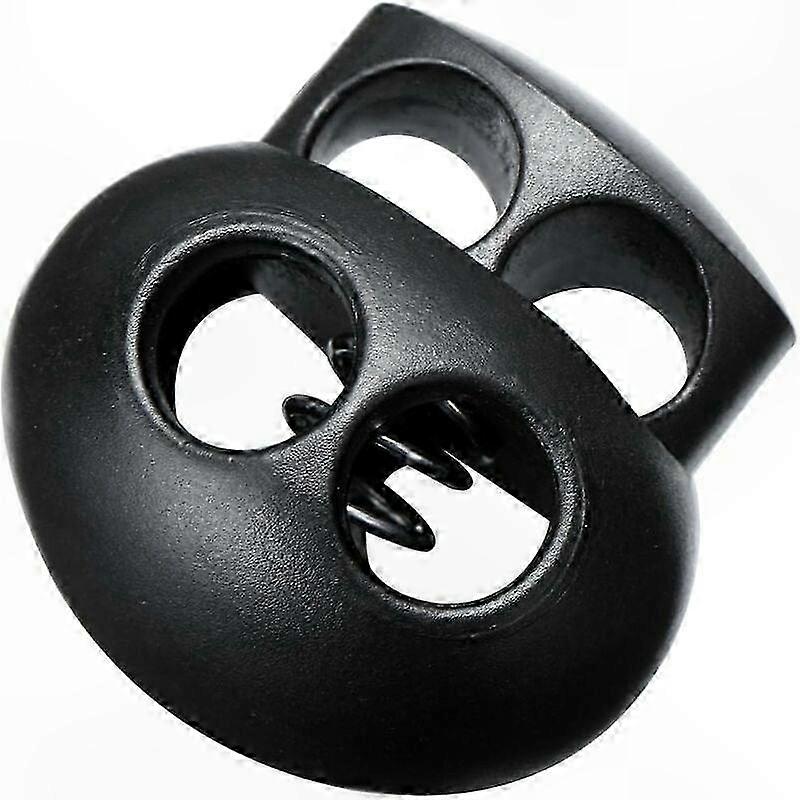 Black Plastic Oval Toggle Cord Ends with Two Holes for Drawstrings, 20 Pieces