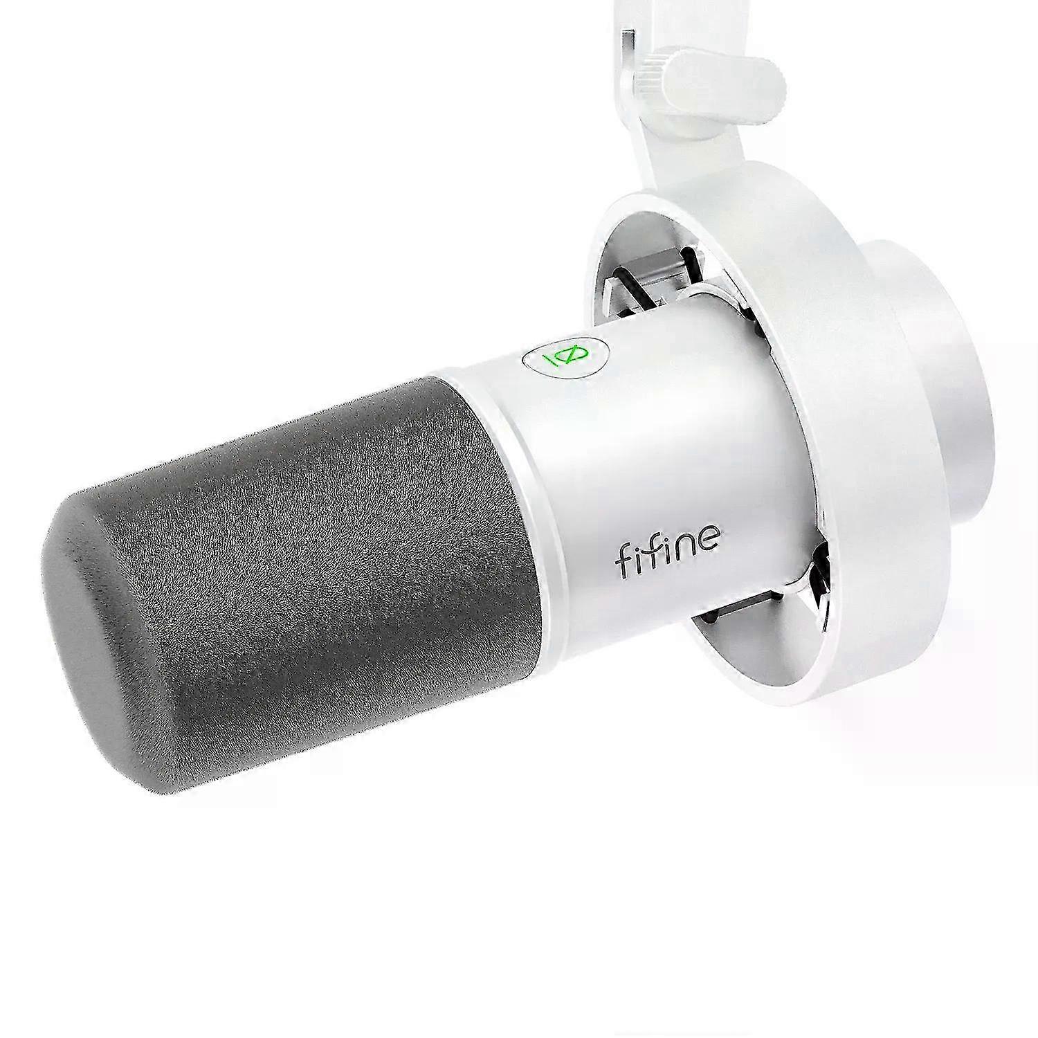 מעמד FIFINE דינמי USB / XLR מיקרופון עם כפתור רווח / מגע השתק / שקע אוזניות, מיקרופון הקלטה למחשב הזרמת כרטיס קול-K688W לבן