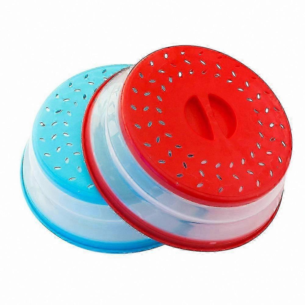 2-Pack Foldable Microwave Splatter Covers, 10.5" Round with Handle & Hook Hole, Red and Blue