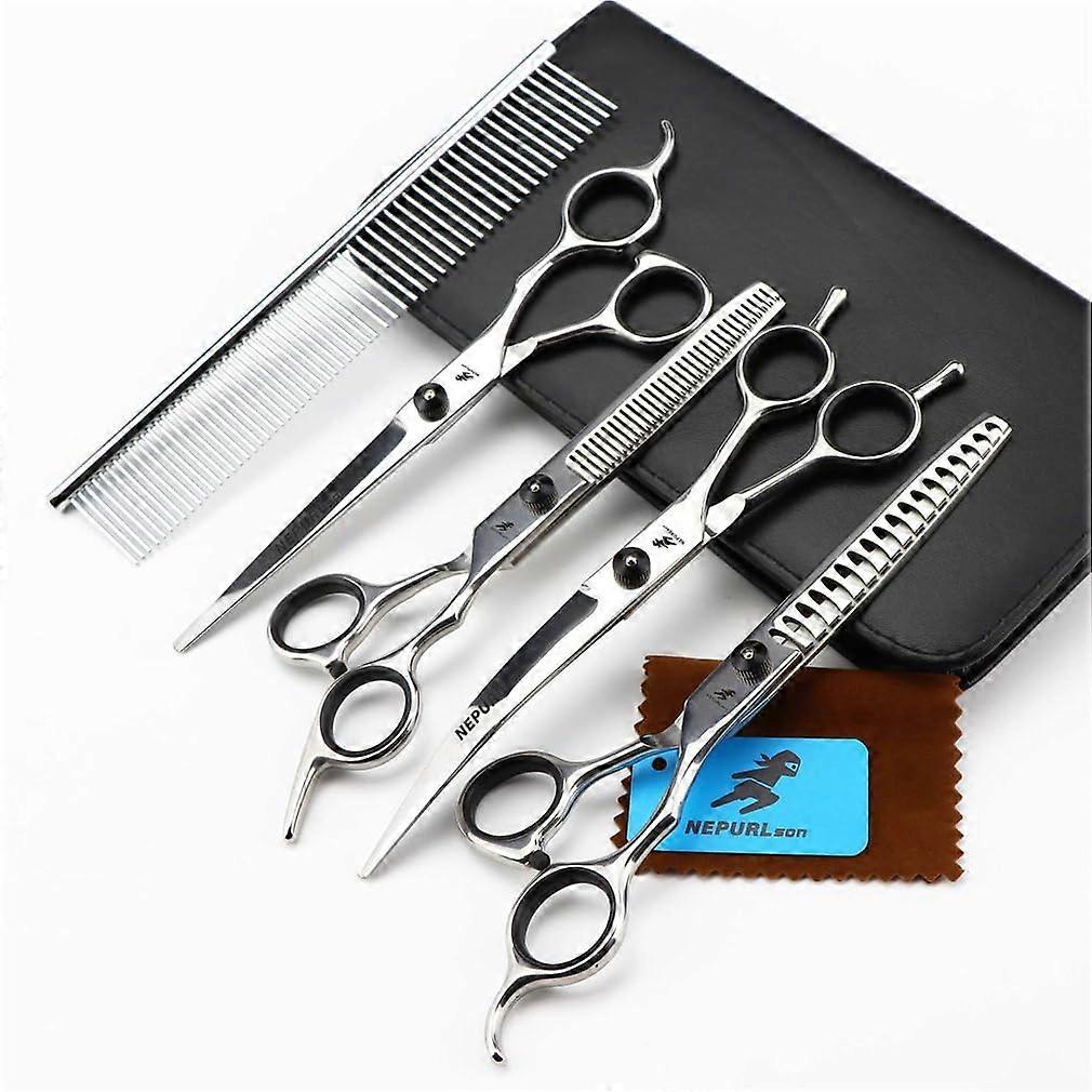 Professional Dog Grooming Scissors Set, Pet Trimmer Kit, Suave, Titanium Coated (Set of 4)