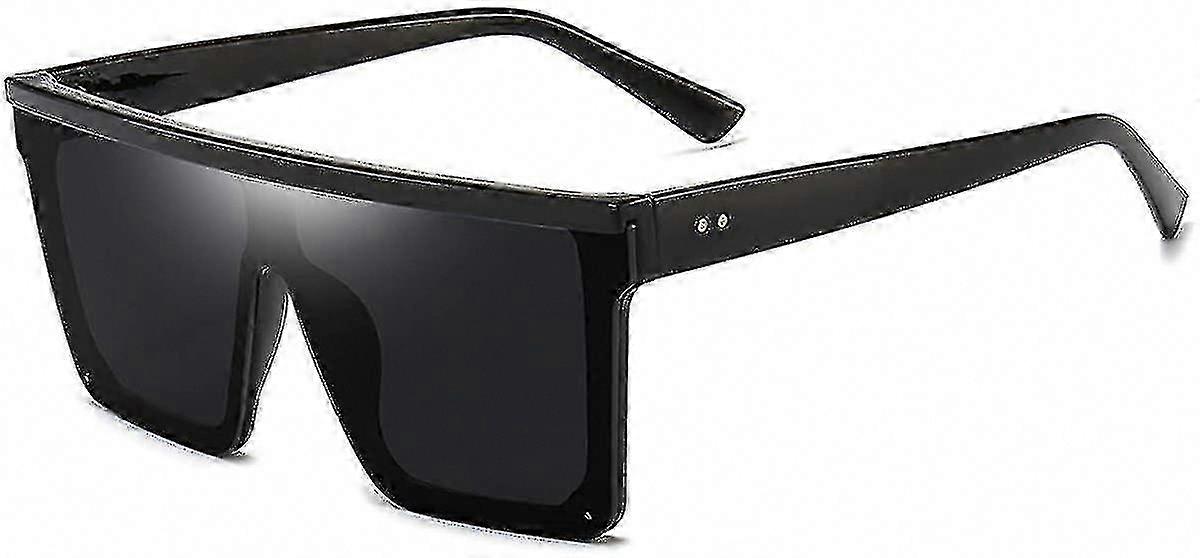 Firkantede overdimensionerede solbriller til kvinder Herremode Flad Top Store Sorte Ramme Nuancer