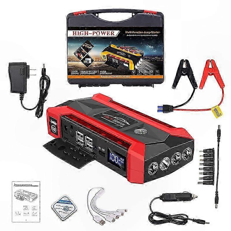 Portable 30000mAh Jump Starter with 2000A Peak Power Bank and LED Lights for Emergency Vehicle Charging