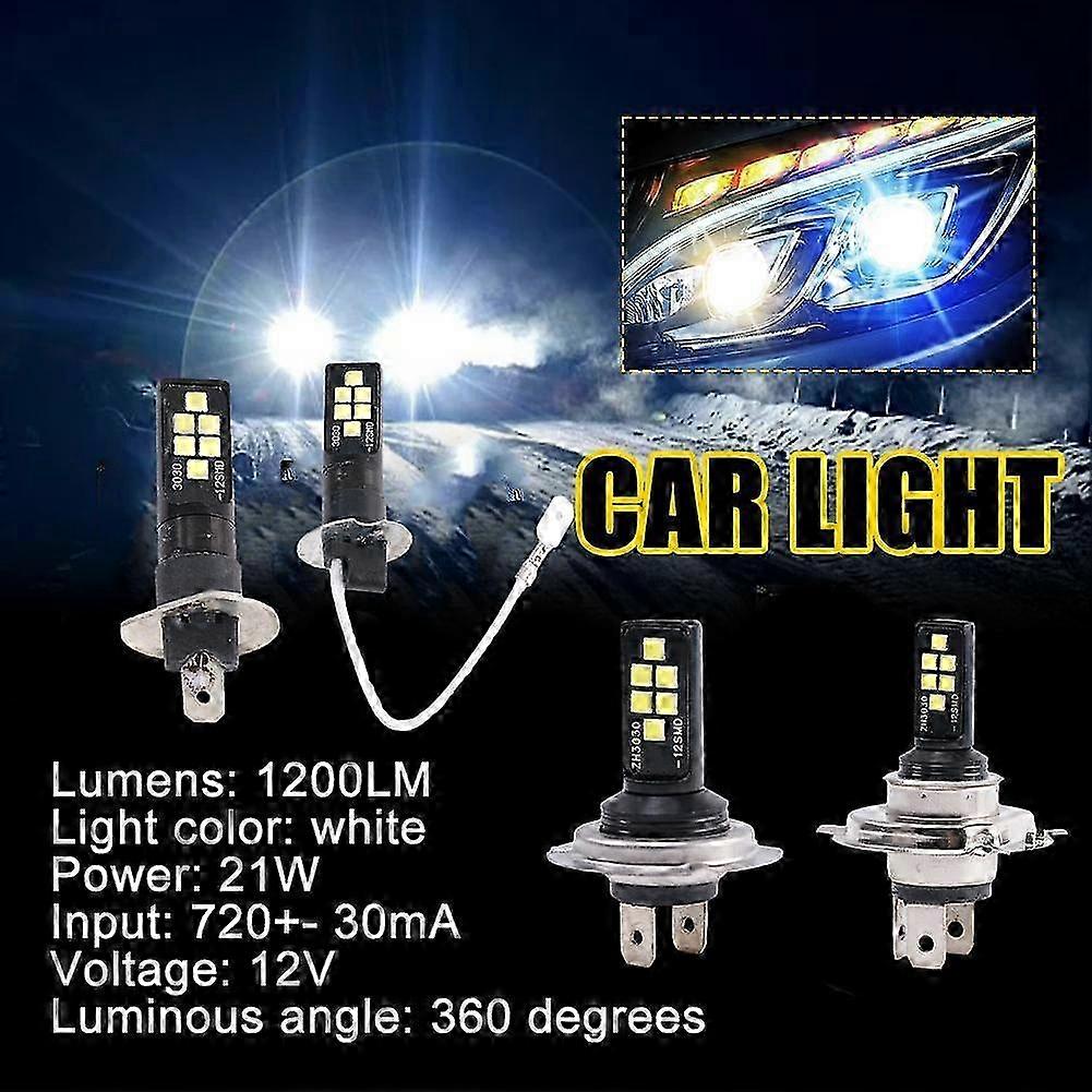 Car LED Lamp H4 H7 H1 H3 12SMD 3030 DC 12V 5W White Light Fog Brigh...