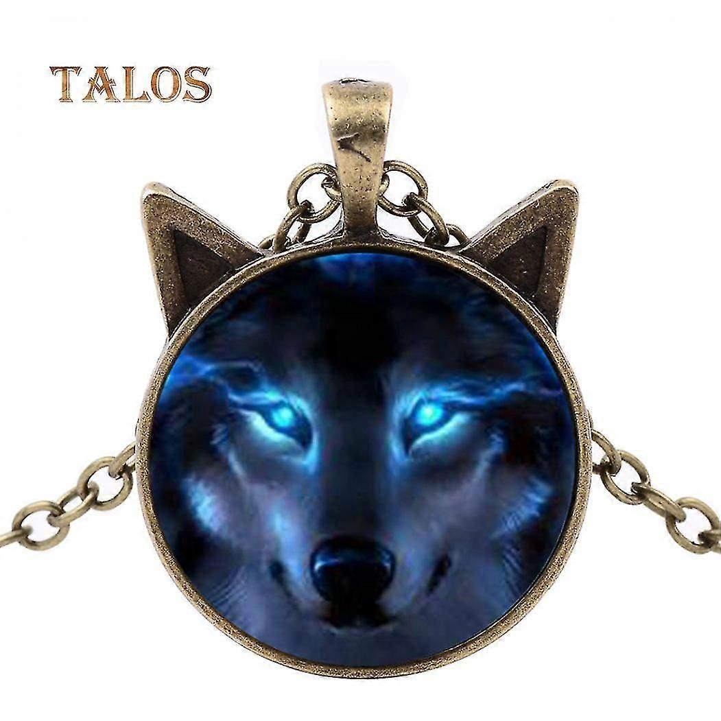 Unisex Takı Retro Kurt Kafası Kolye Cabochon Uzun Zincir Kazak Kolye Süspansiyon Biblo