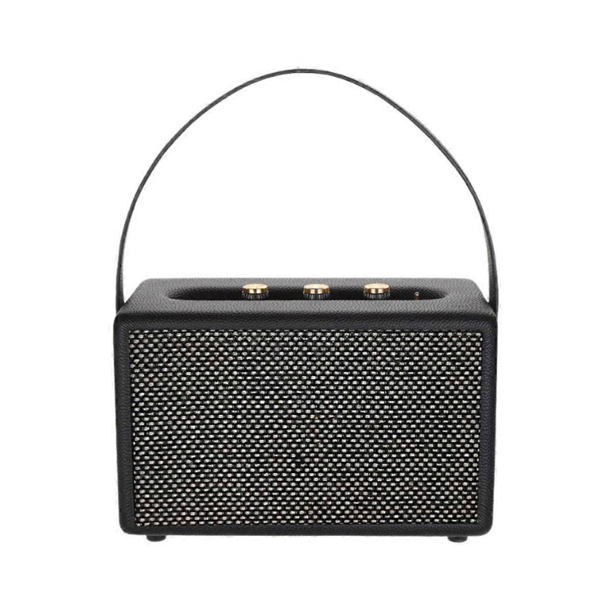 Professional Portable Wireless Vintage Bluetooth Speakers USB Card Reader Wooden PU Outdoor Home Music Player Black