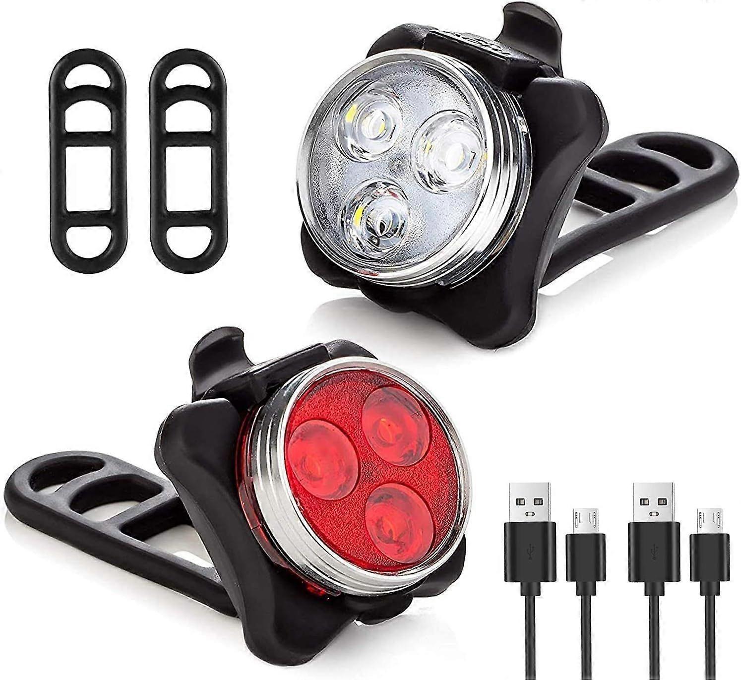 2 pieces bicycle light, bicycle lighting, USB rechargeable bicycle lighting set, 650mAh battery, LED lamp set for outdoor use, can also be used as a s
