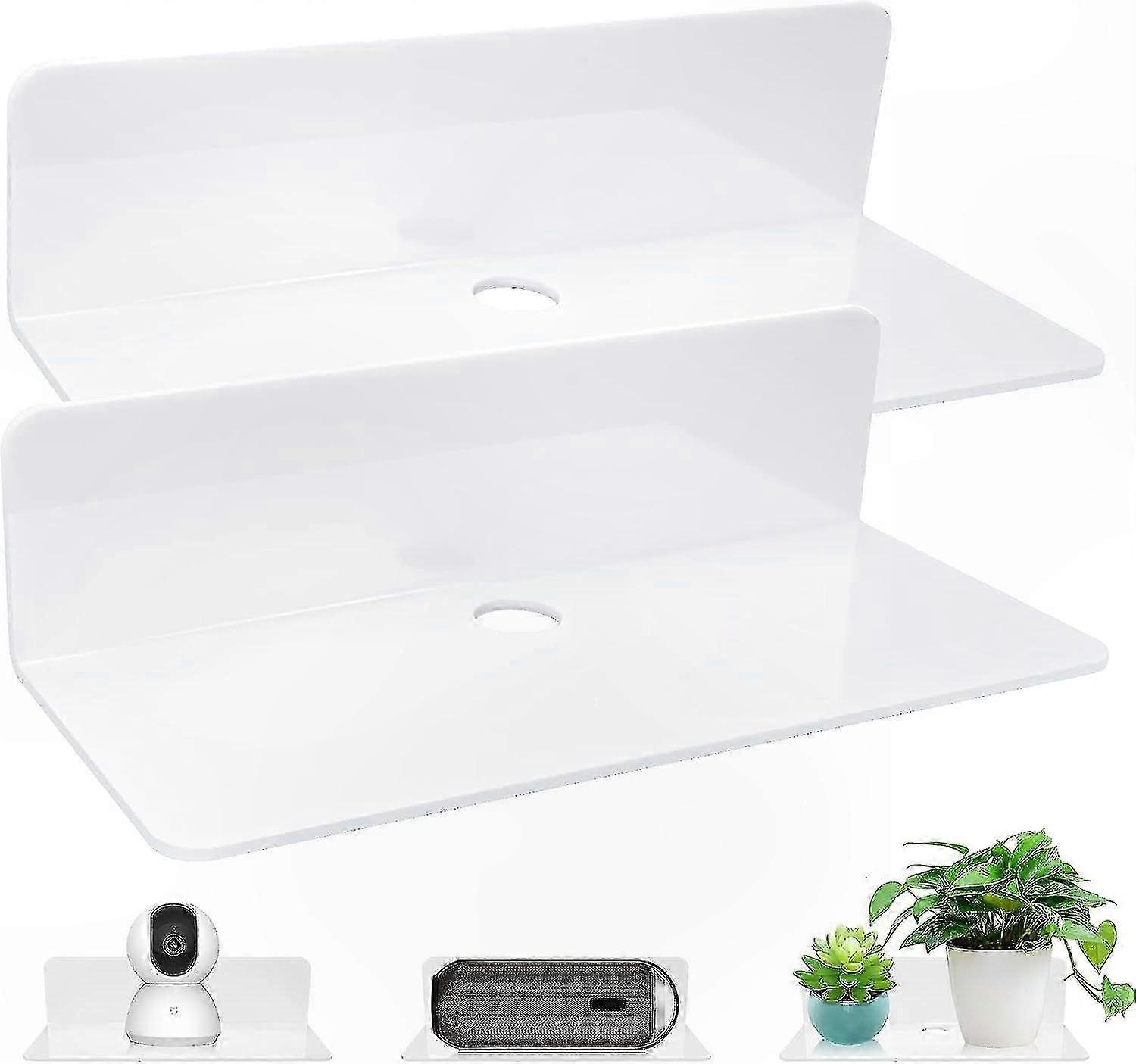 Acrylic Wall Shelves Set of 2, Self-Adhesive Floating Display Shelves, No Drill Required, Easy to Install for Small Spaces