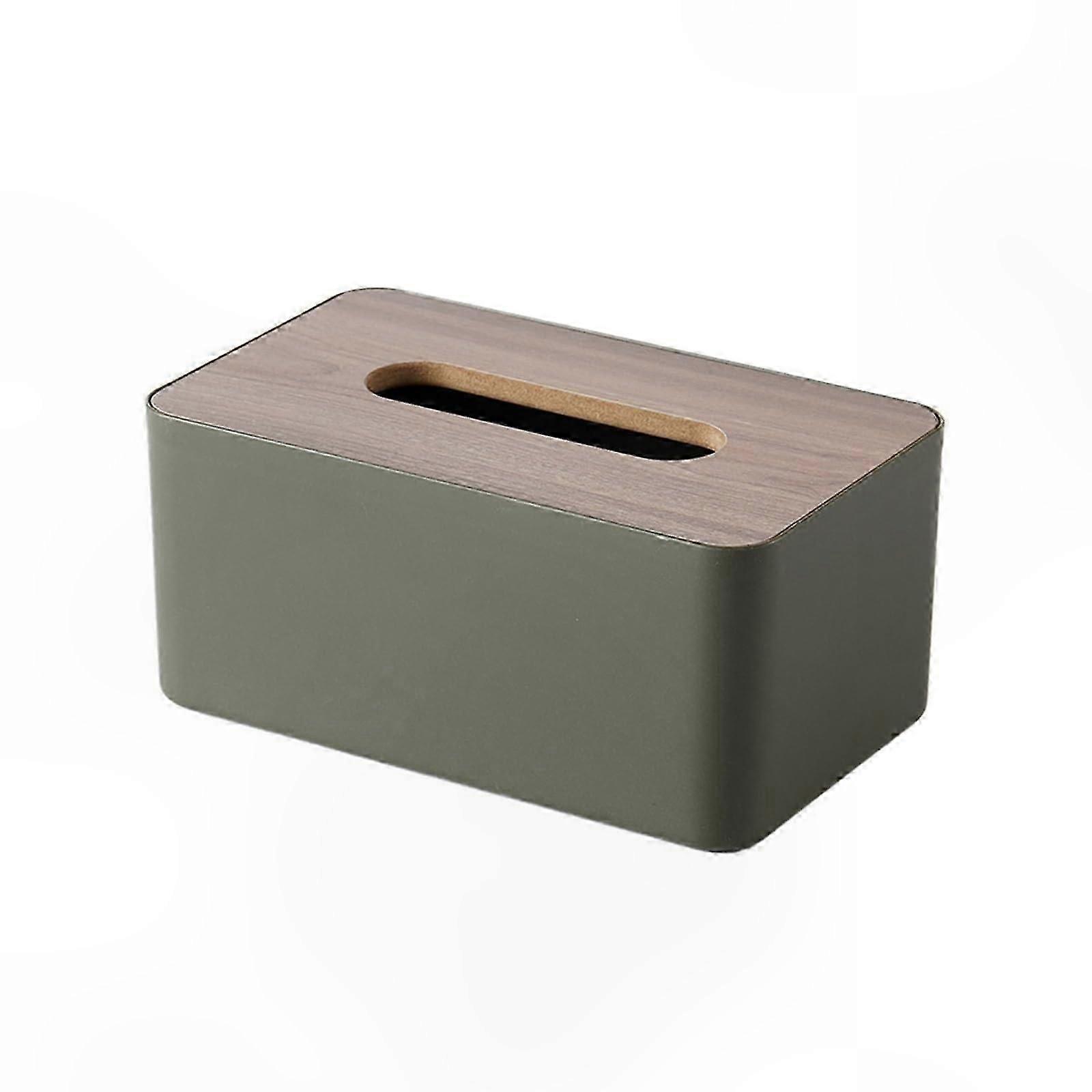 Wooden Tissue Box Holder for Home and Office Use, Removable Storage for Paper Towels, Green Color